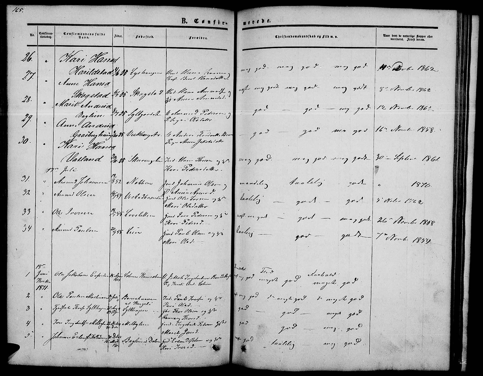 Nord-Fron prestekontor, SAH/PREST-080/H/Ha/Hab/L0002: Parish register (copy) no. 2, 1851-1883, p. 165