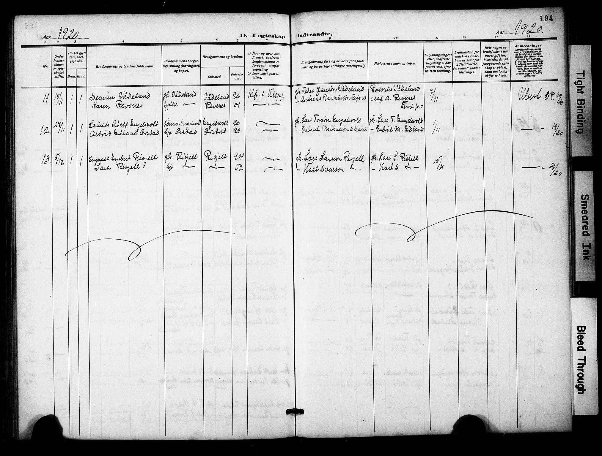 Klepp sokneprestkontor, AV/SAST-A-101803/001/3/30BB/L0007: Parish register (copy) no. B 7, 1908-1934, p. 194