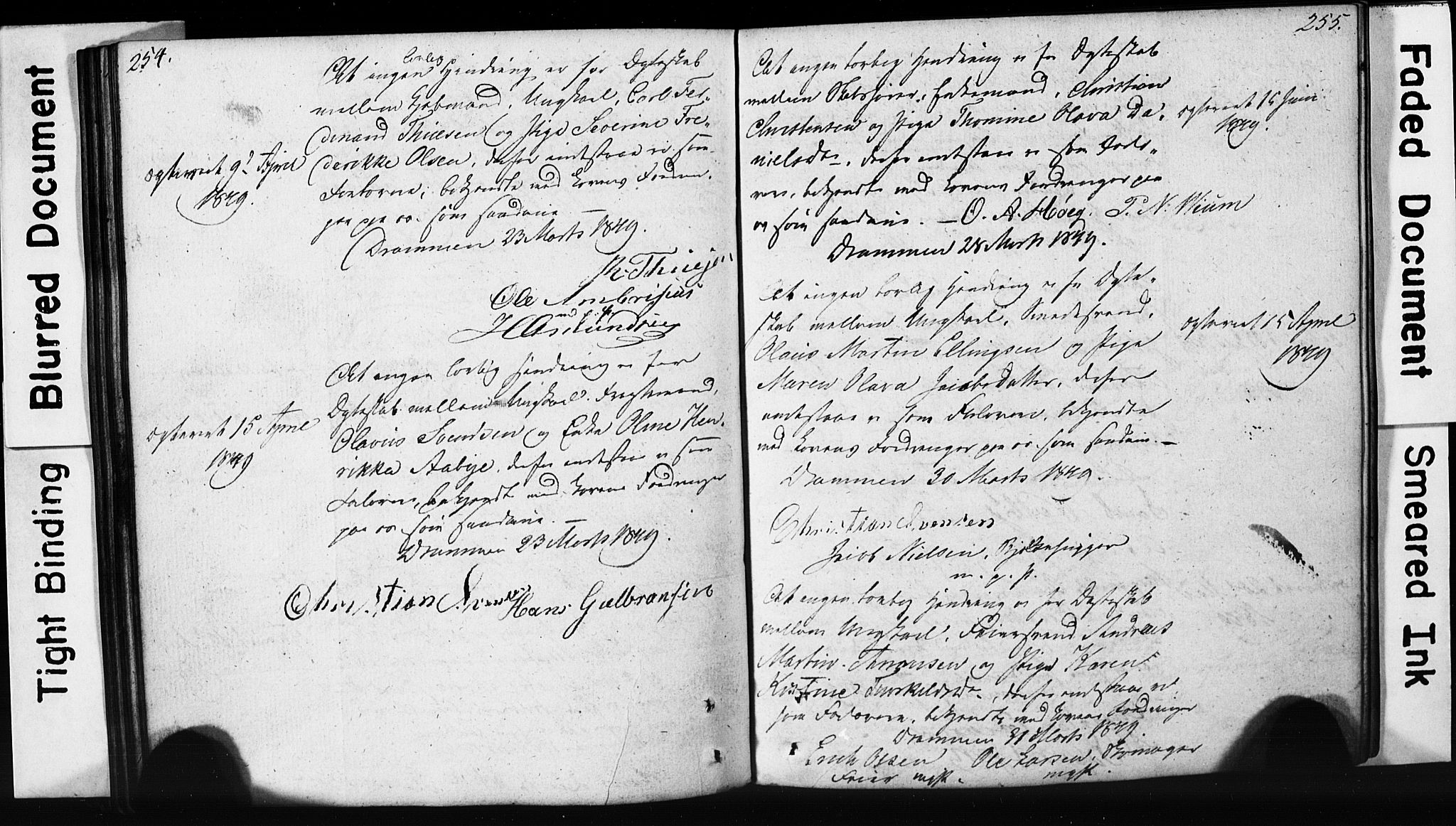 Strømsø kirkebøker, AV/SAKO-A-246/H/Hb/L0002: Best man's statements no. 2, 1815-1857, p. 254-255