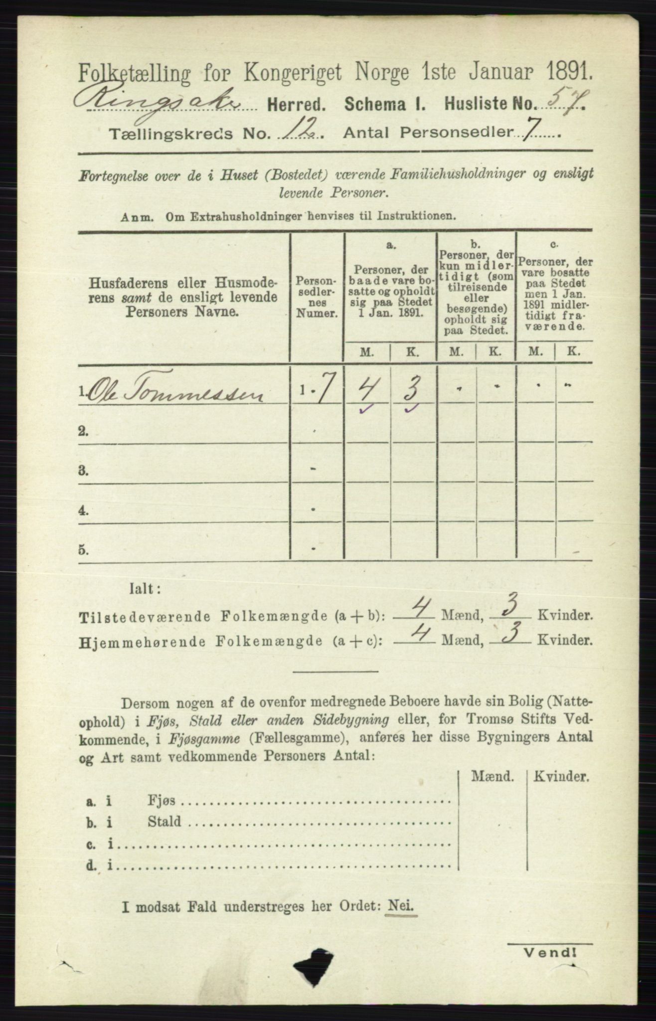 RA, 1891 census for 0412 Ringsaker, 1891, p. 6757