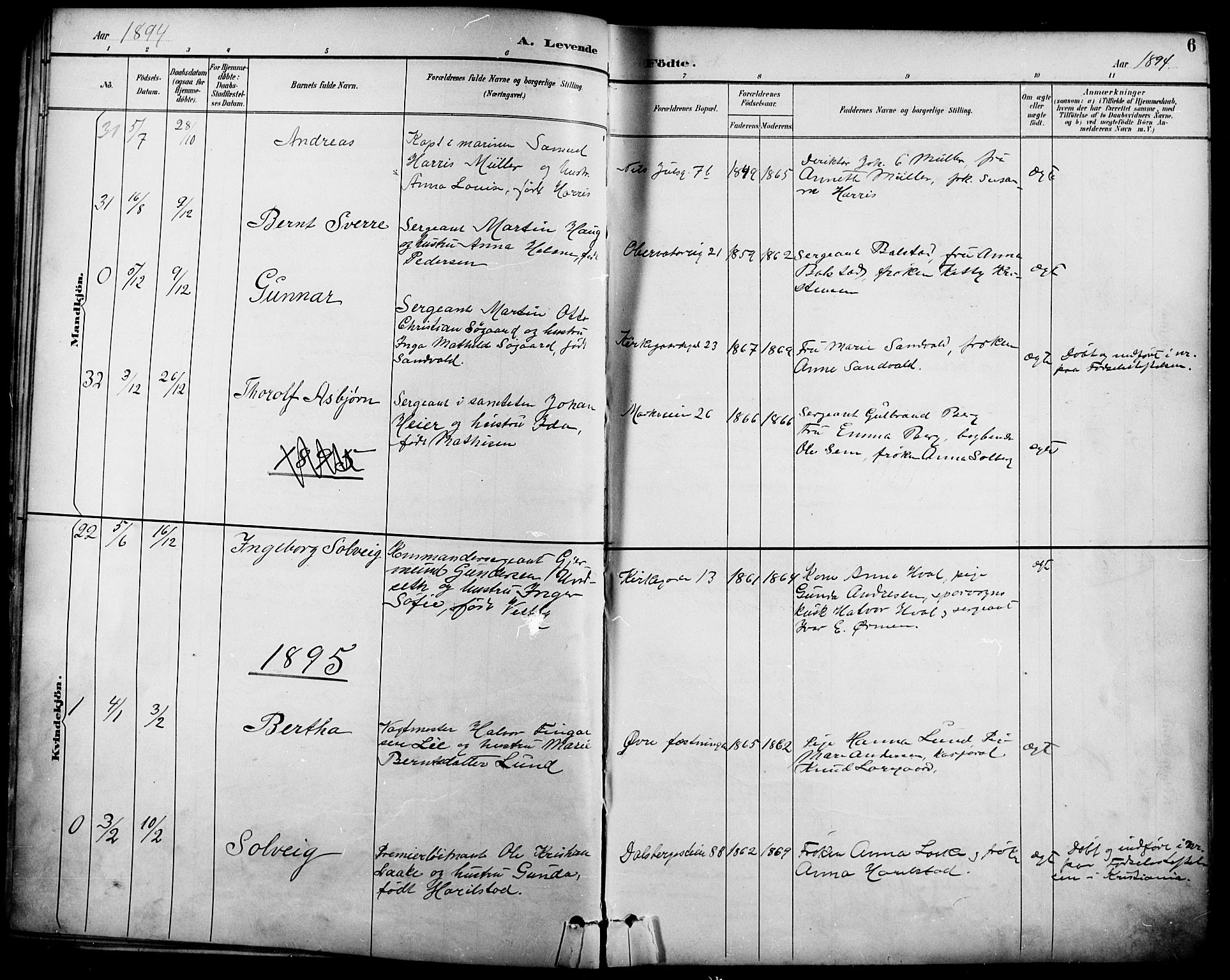 Garnisonsmenigheten Kirkebøker, SAO/A-10846/F/Fa/L0013: Parish register (official) no. 13, 1894-1904, p. 6