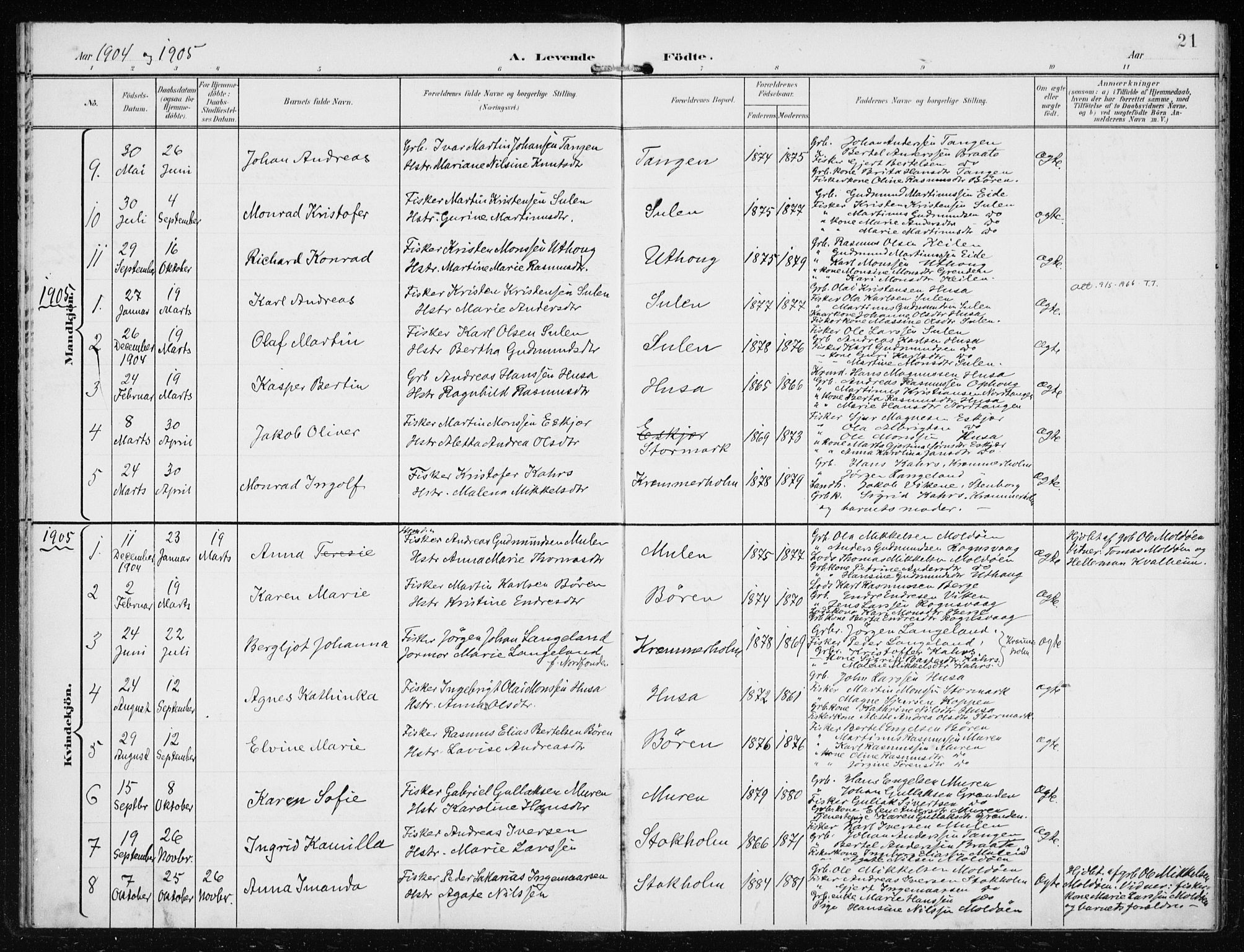 Lindås Sokneprestembete, SAB/A-76701/H/Haa: Parish register (official) no. D  2, 1897-1912, p. 21