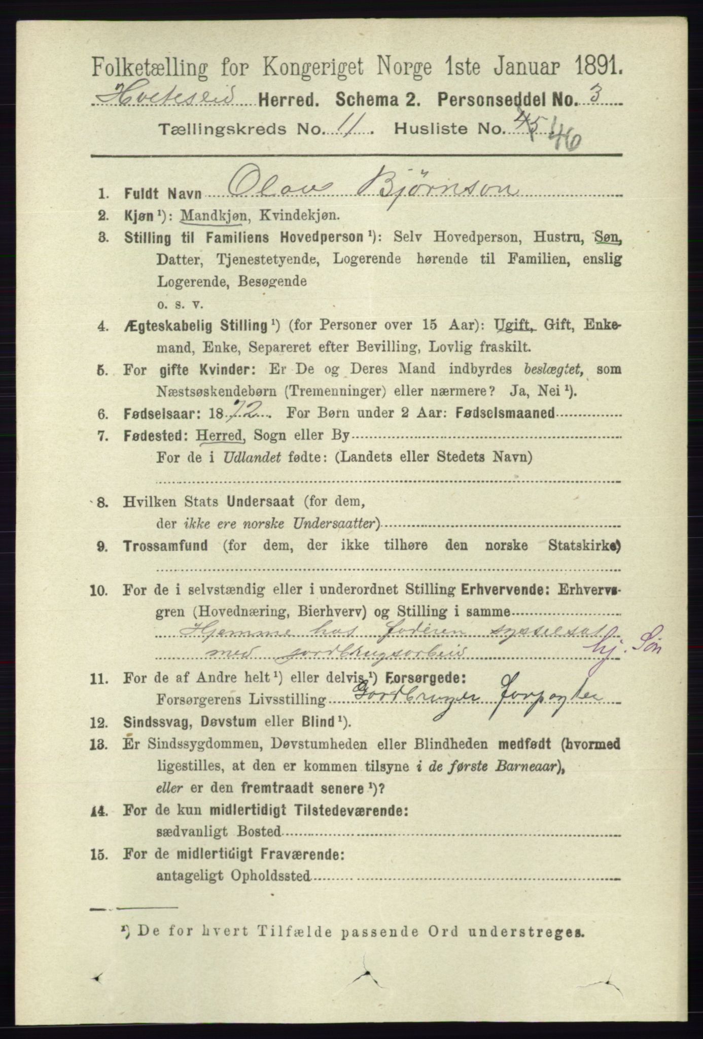 RA, 1891 census for 0829 Kviteseid, 1891, p. 2798