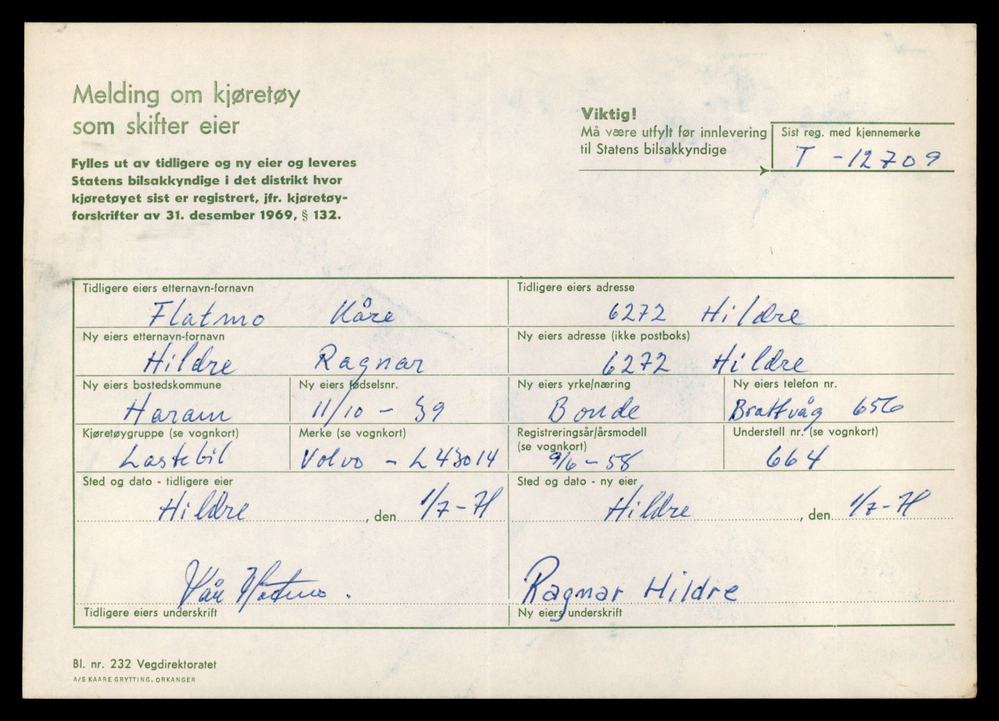 Møre og Romsdal vegkontor - Ålesund trafikkstasjon, AV/SAT-A-4099/F/Fe/L0035: Registreringskort for kjøretøy T 12653 - T 12829, 1927-1998, p. 1064