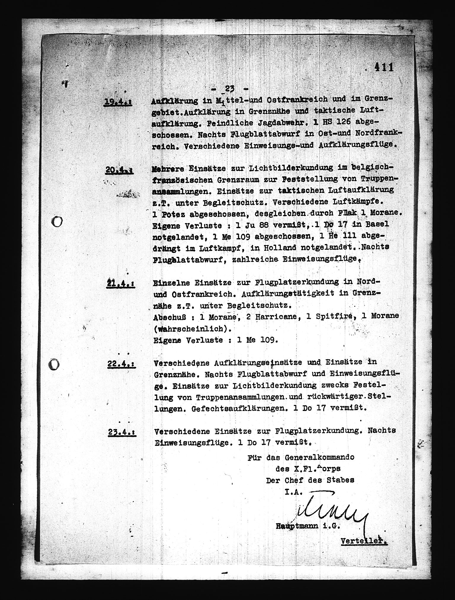 Documents Section, AV/RA-RAFA-2200/V/L0076: Amerikansk mikrofilm "Captured German Documents".
Box No. 715.  FKA jnr. 619/1954., 1940, p. 216