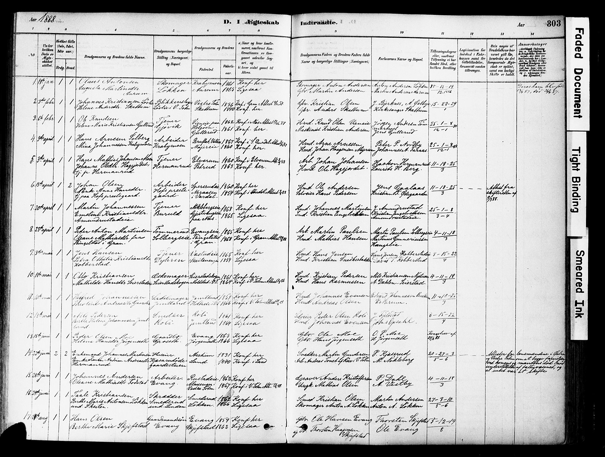 Østre Toten prestekontor, SAH/PREST-104/H/Ha/Haa/L0006: Parish register (official) no. 6 /1, 1878-1896, p. 303