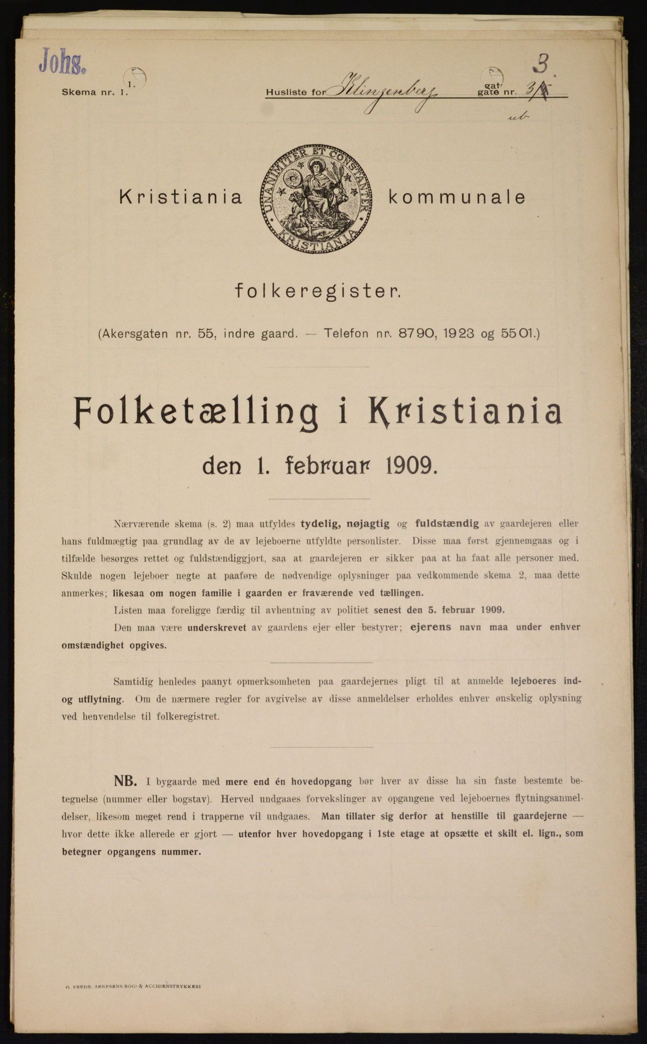 OBA, Municipal Census 1909 for Kristiania, 1909, p. 47552