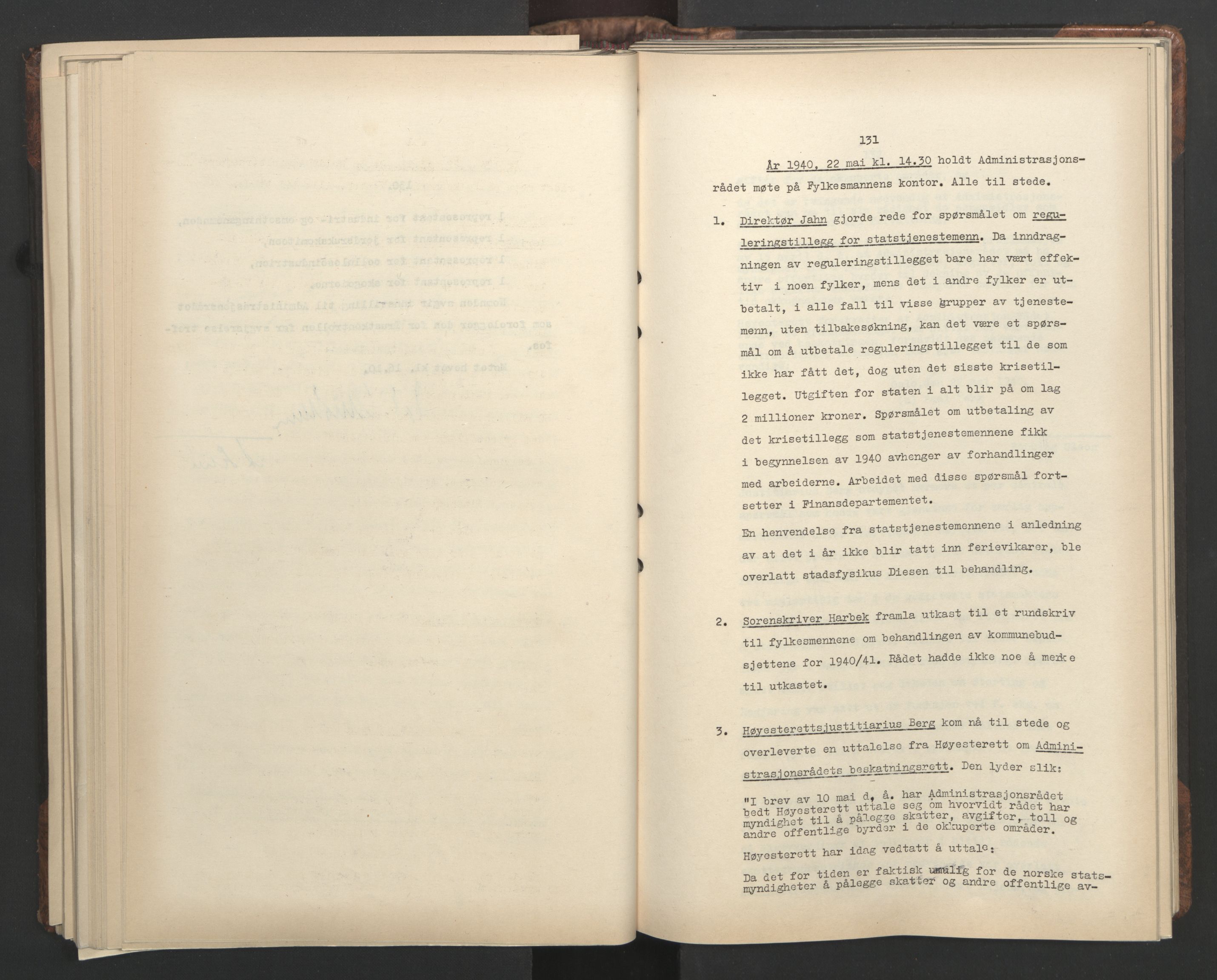 Administrasjonsrådet, AV/RA-S-1004/A/L0001: Møteprotokoll med tillegg 15/4-25/9, 1940, p. 131