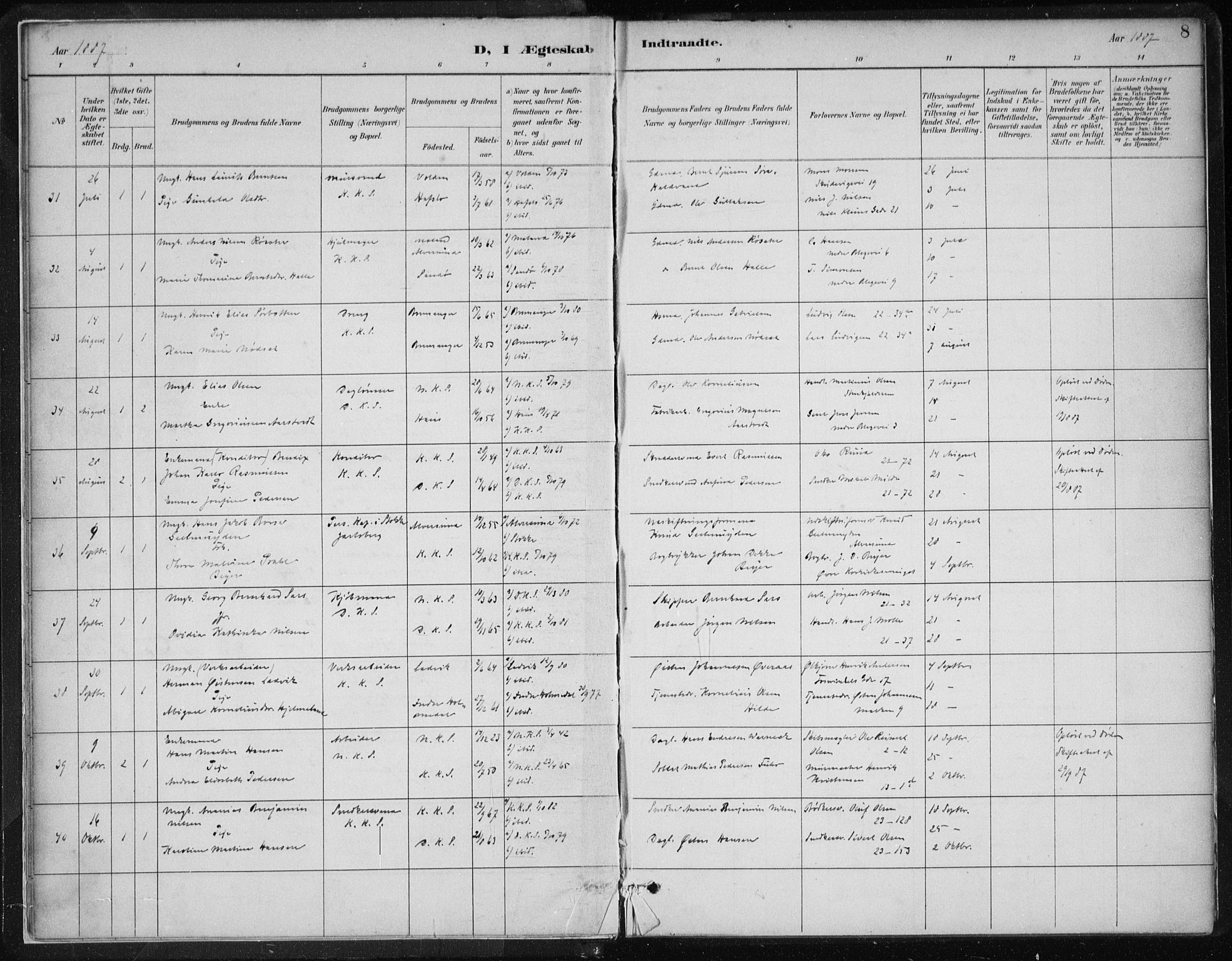 Korskirken sokneprestembete, AV/SAB-A-76101/H/Hab: Parish register (copy) no. D 3, 1887-1906, p. 8