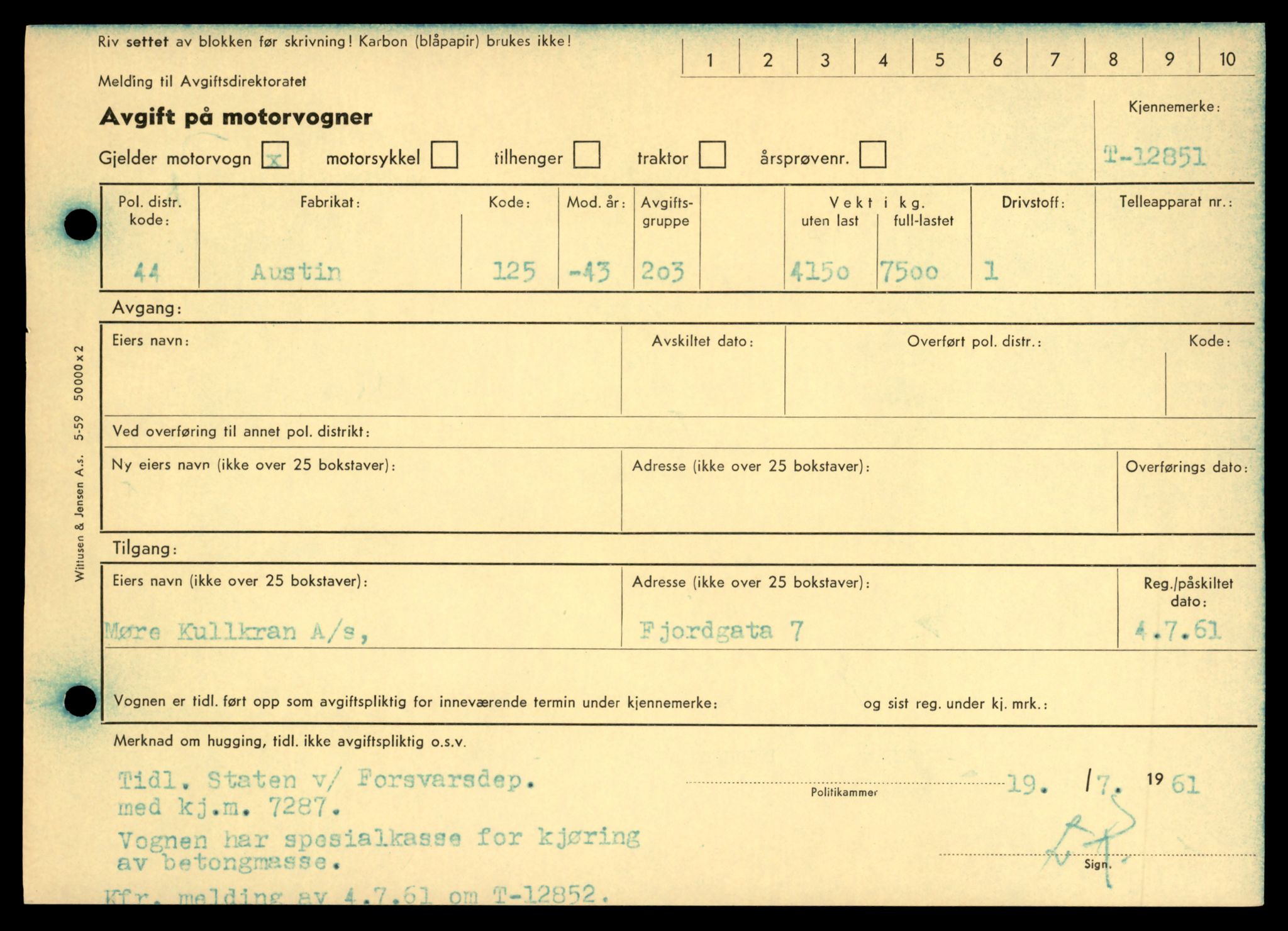 Møre og Romsdal vegkontor - Ålesund trafikkstasjon, AV/SAT-A-4099/F/Fe/L0036: Registreringskort for kjøretøy T 12831 - T 13030, 1927-1998, p. 407