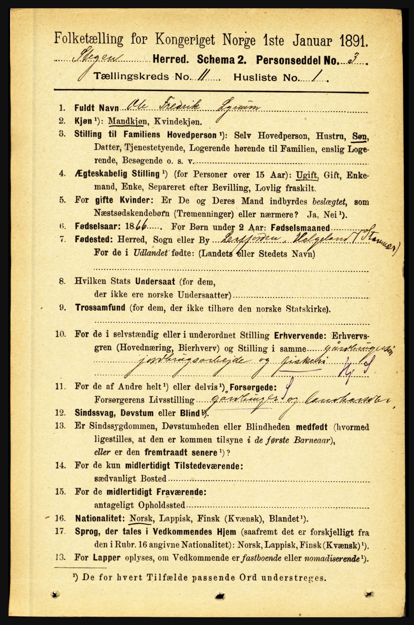 RA, 1891 census for 1848 Steigen, 1891, p. 3785