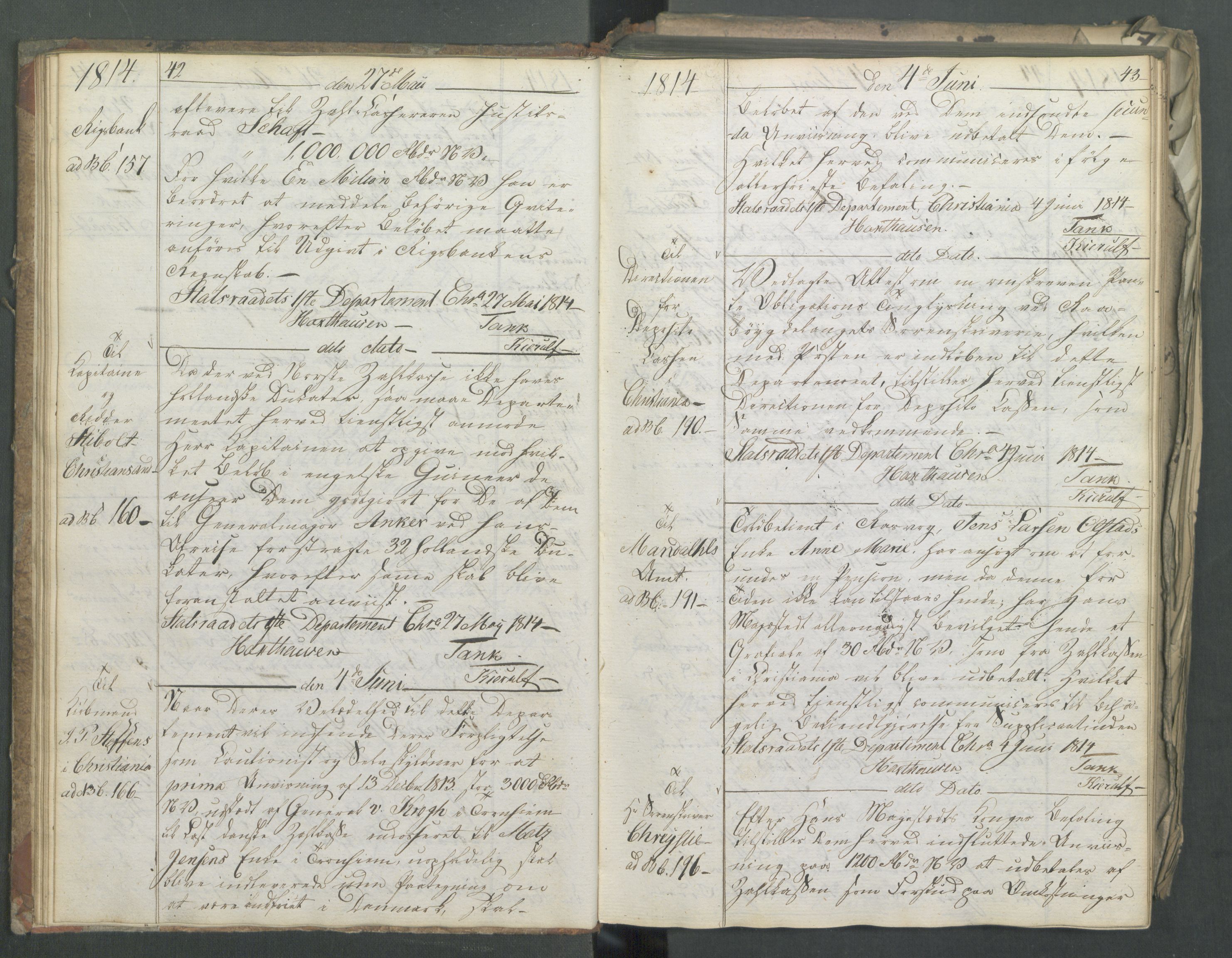 Departementene i 1814, AV/RA-S-3899/Fa/L0011: Bokholderkontoret - Kopibok, 1814, p. 42-43