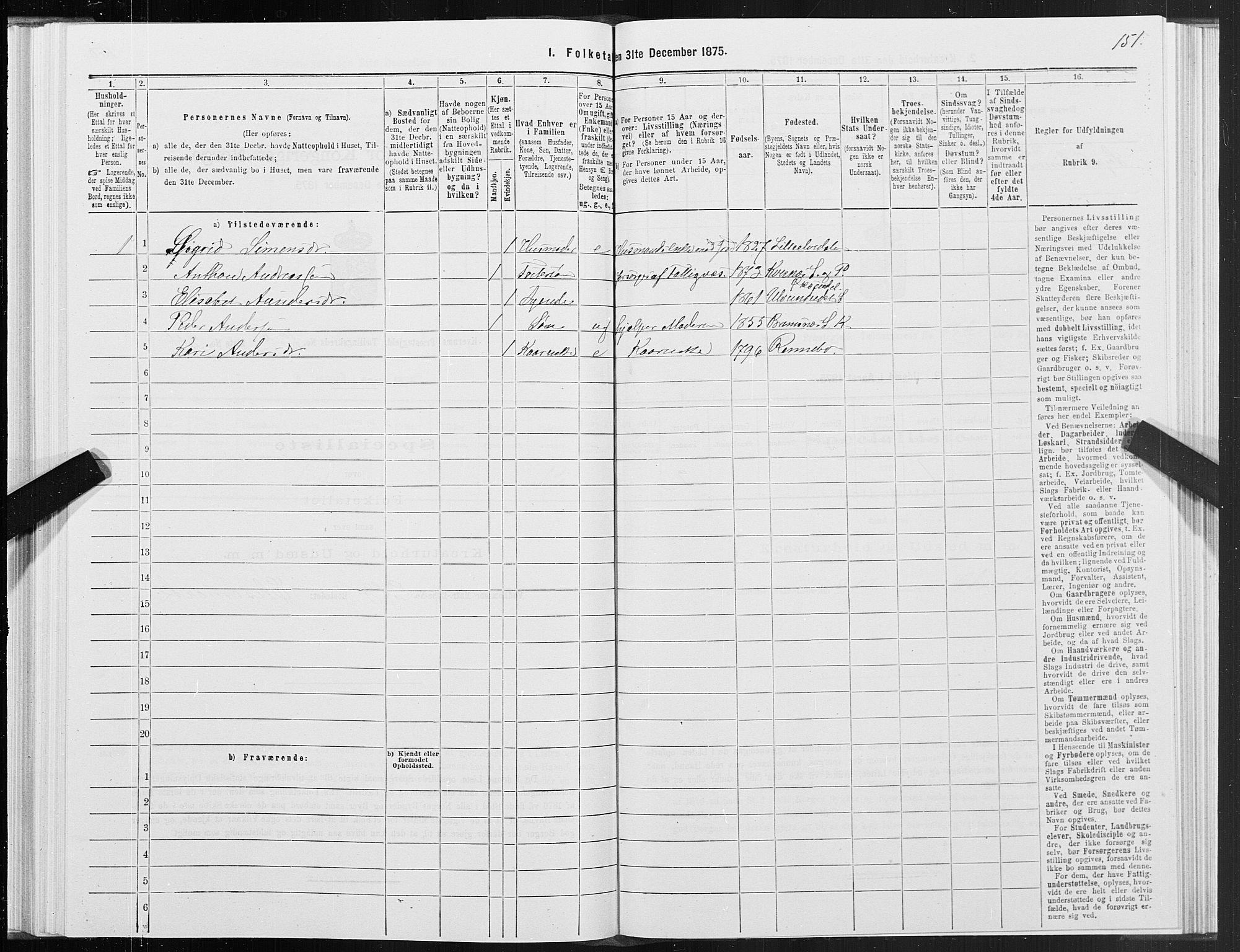 SAT, 1875 census for 1553P Kvernes, 1875, p. 7151