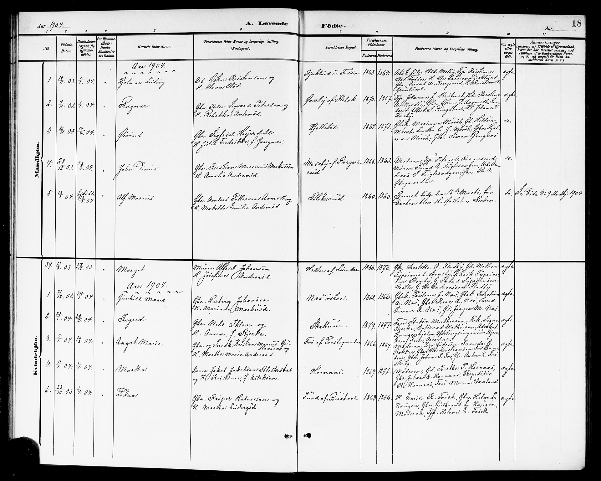 Høland prestekontor Kirkebøker, SAO/A-10346a/G/Ga/L0007: Parish register (copy) no. I 7, 1902-1914, p. 18