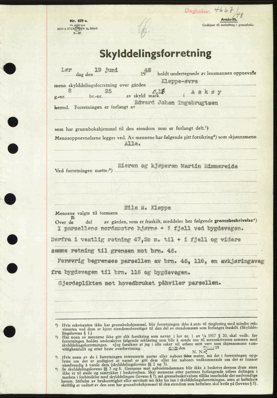 Midhordland sorenskriveri, SAB/A-3001/1/G/Gb/Gbh/L0029: Mortgage book no. A56-57, 1948-1948, Diary no: : 4667/1948