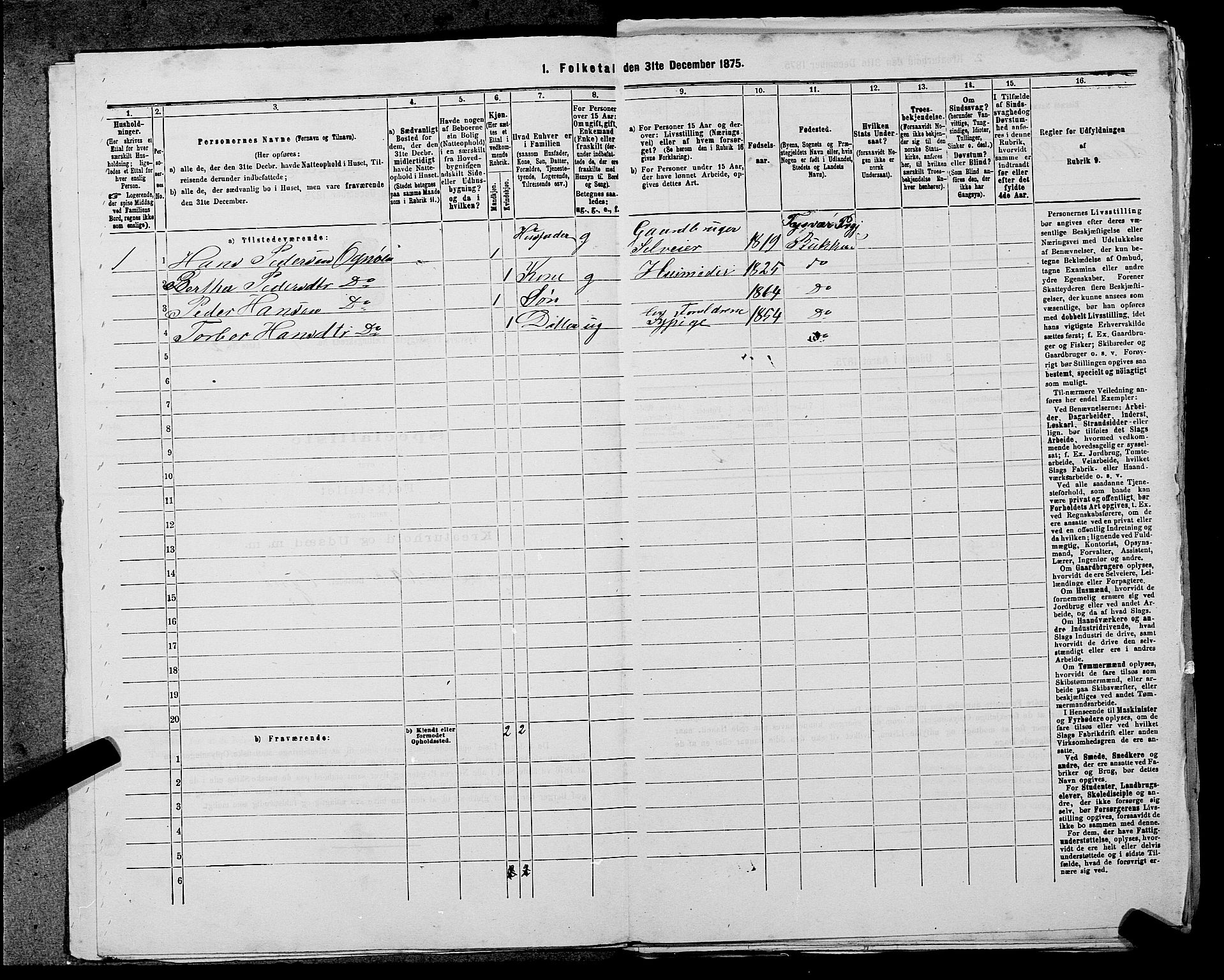 SAST, 1875 census for 1146P Tysvær, 1875, p. 867