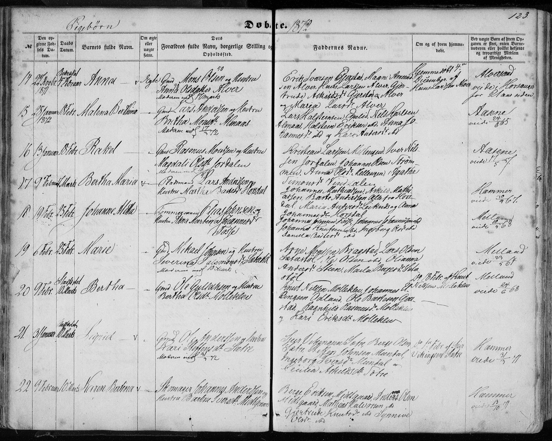 Hamre sokneprestembete, AV/SAB-A-75501/H/Ha/Haa/Haaa/L0014: Parish register (official) no. A 14, 1858-1872, p. 123