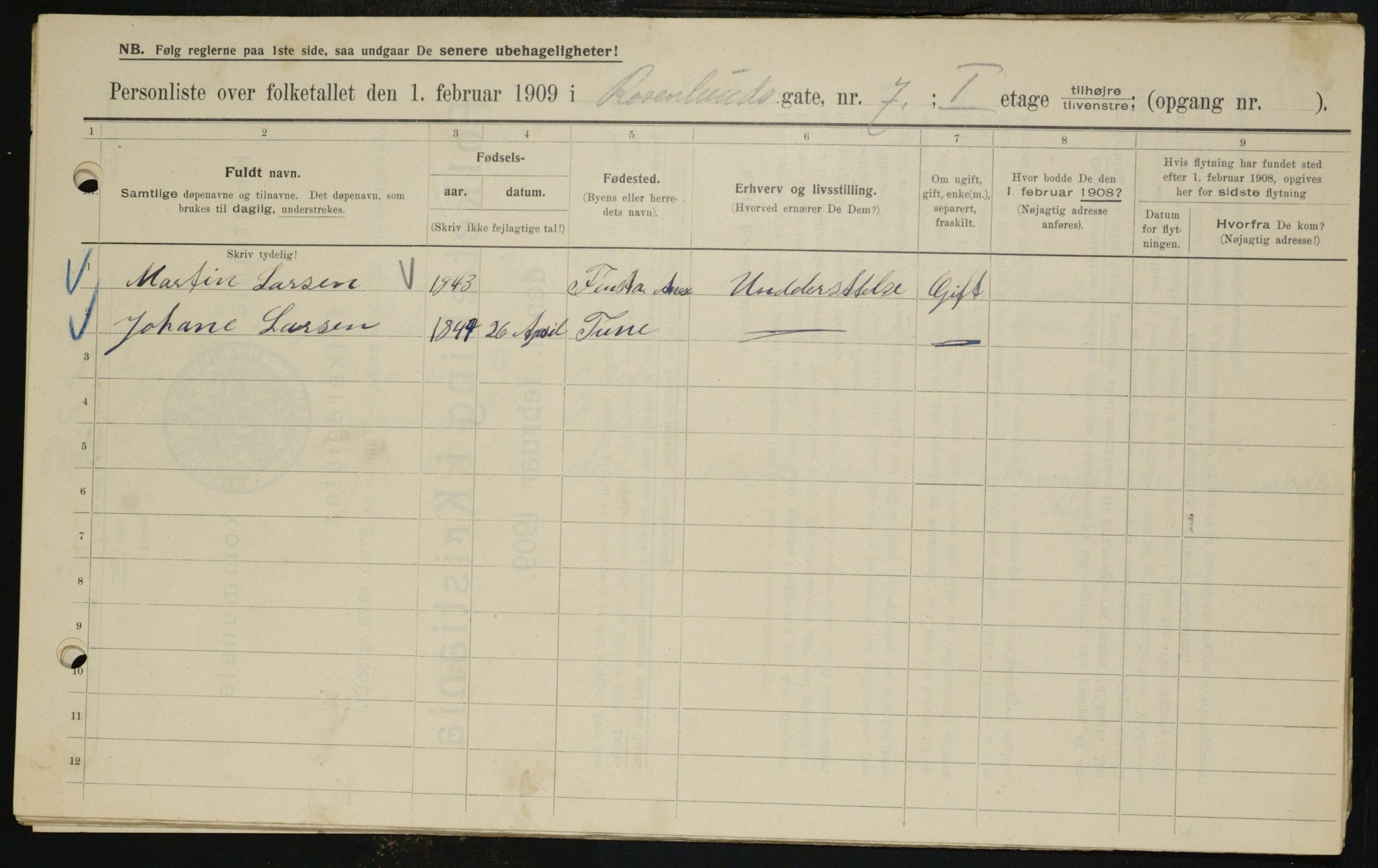 OBA, Municipal Census 1909 for Kristiania, 1909, p. 76265