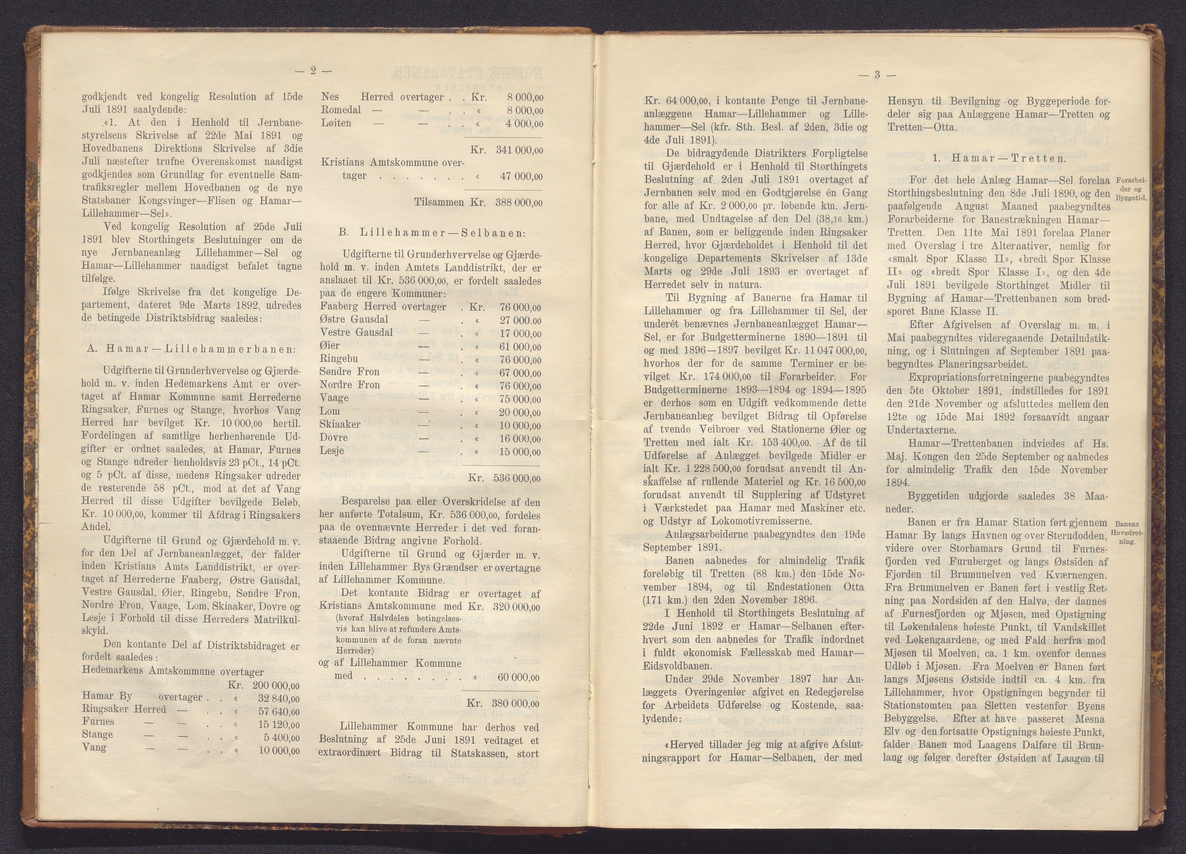 Norges Statsbaner Bibliotek (NSB), AV/SAKO-A-355/E/Ea/L0161/0006: Jernbanedrift (656.2) / Dovrebanen. Avslutningsrapport for jernbaneanlegg Hamar - Sel, 1898, p. 2-3