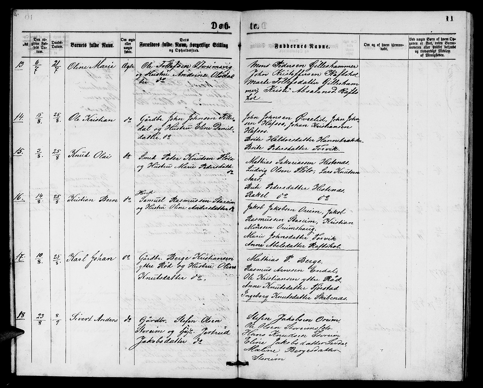 Eid sokneprestembete, AV/SAB-A-82301/H/Hab/Habc/L0001: Parish register (copy) no. C 1, 1877-1886, p. 11