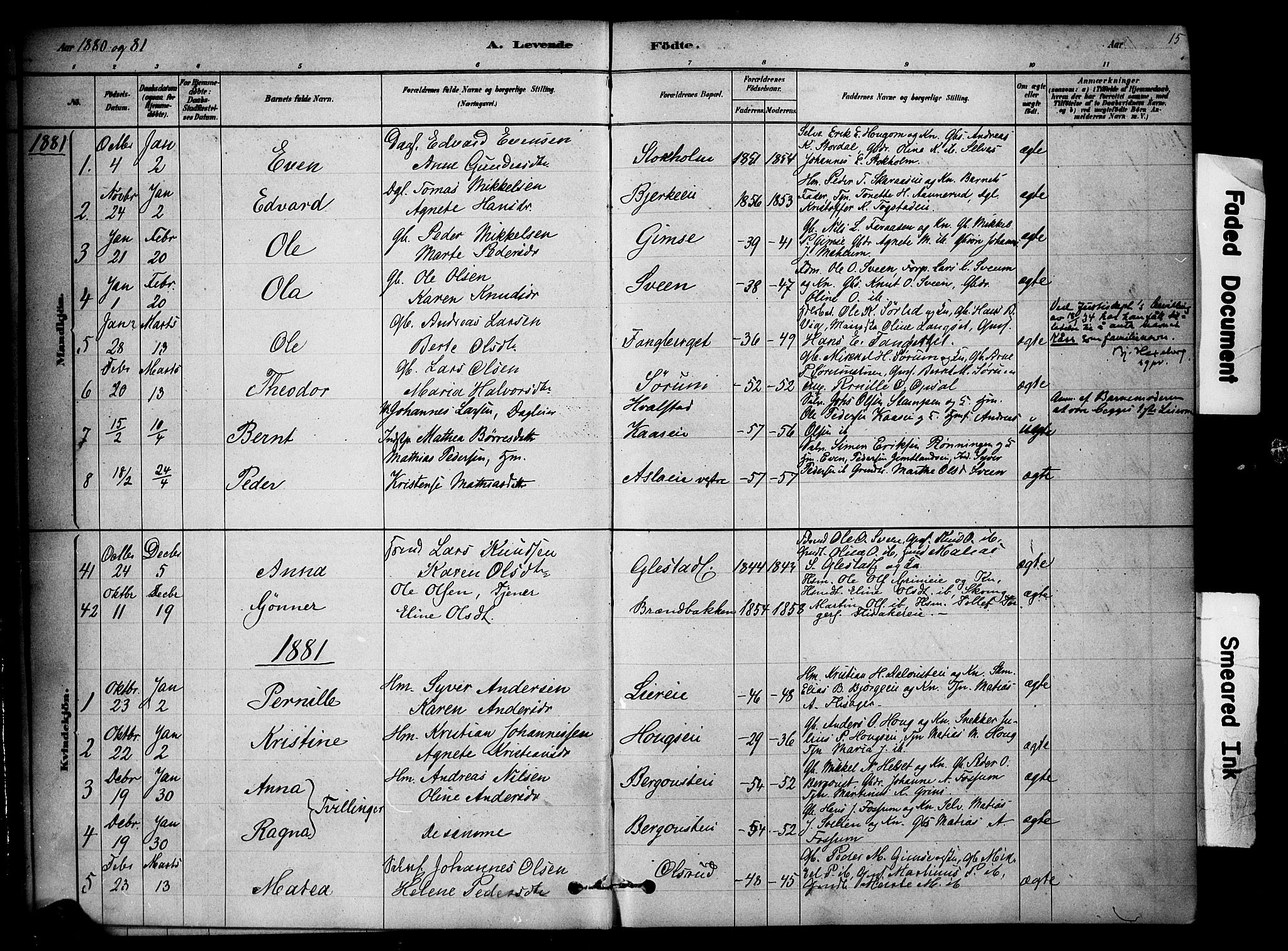 Ringsaker prestekontor, AV/SAH-PREST-014/K/Ka/L0014: Parish register (official) no. 14, 1879-1890, p. 15