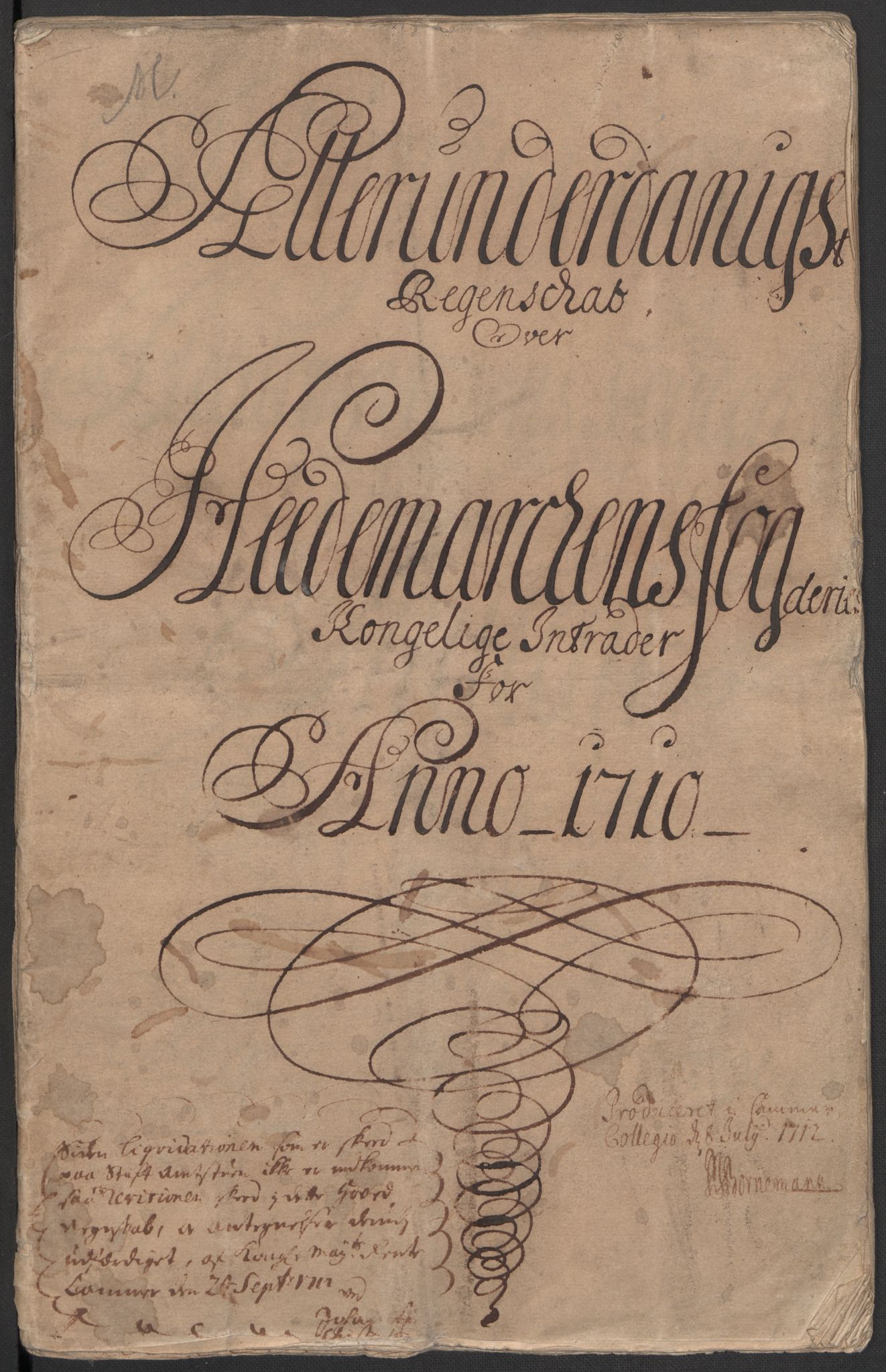 Rentekammeret inntil 1814, Reviderte regnskaper, Fogderegnskap, RA/EA-4092/R16/L1046: Fogderegnskap Hedmark, 1710, p. 3