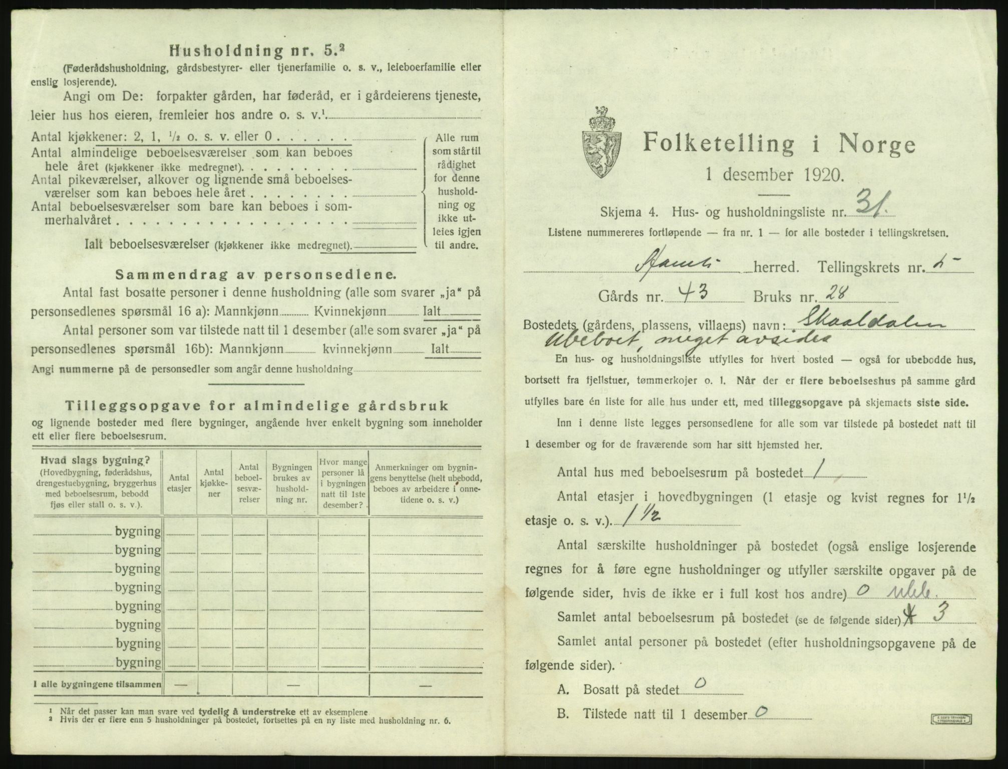 SAK, 1920 census for Åmli, 1920, p. 365