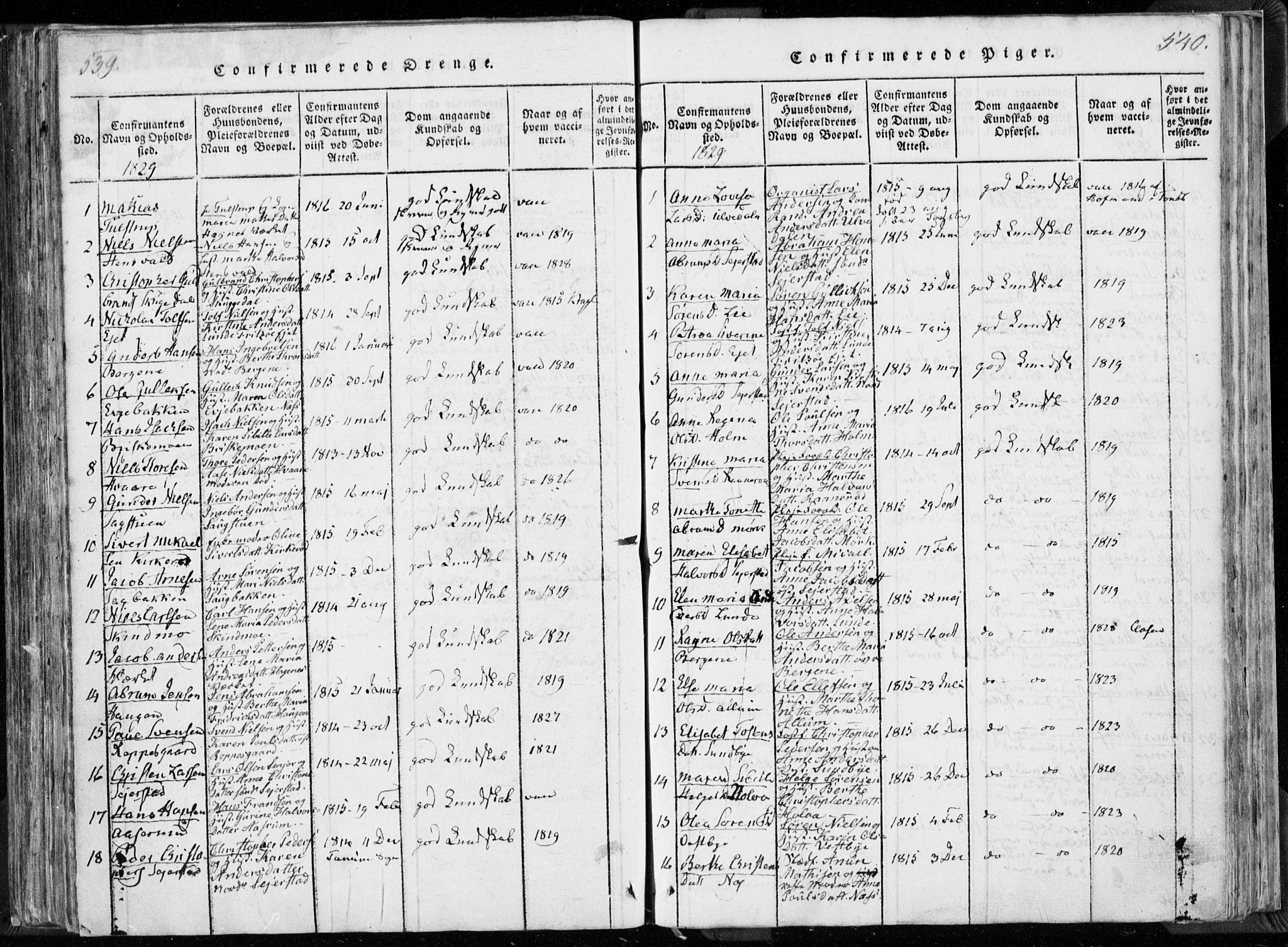 Hedrum kirkebøker, SAKO/A-344/F/Fa/L0004: Parish register (official) no. I 4, 1817-1835, p. 539-540