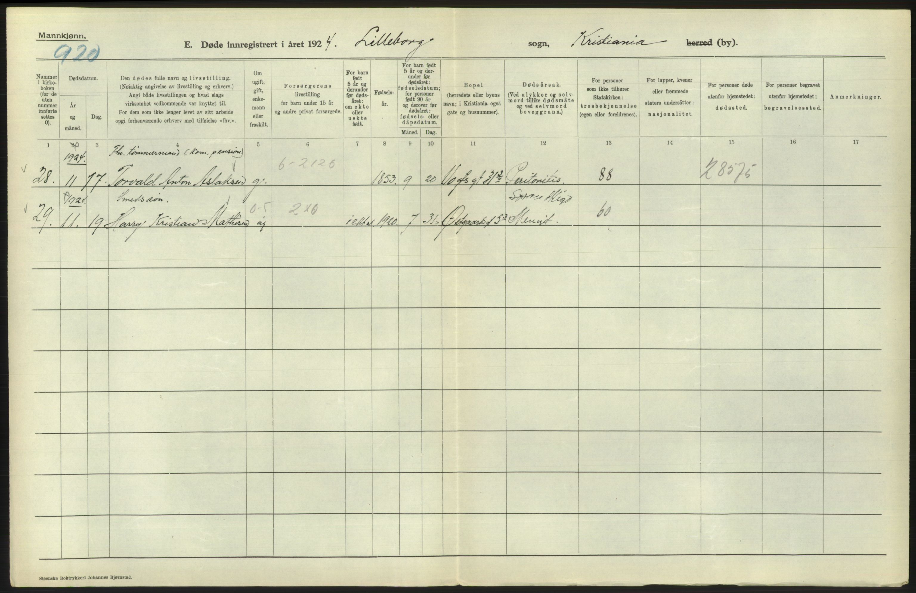 Statistisk sentralbyrå, Sosiodemografiske emner, Befolkning, AV/RA-S-2228/D/Df/Dfc/Dfcd/L0008: Kristiania: Døde menn, 1924, p. 594