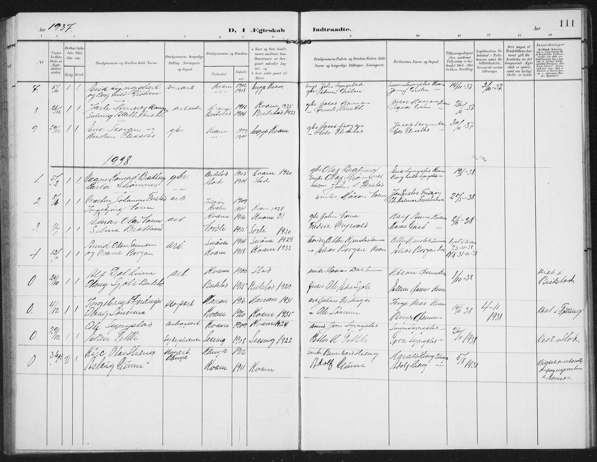 Ministerialprotokoller, klokkerbøker og fødselsregistre - Nord-Trøndelag, SAT/A-1458/747/L0460: Parish register (copy) no. 747C02, 1908-1939, p. 111