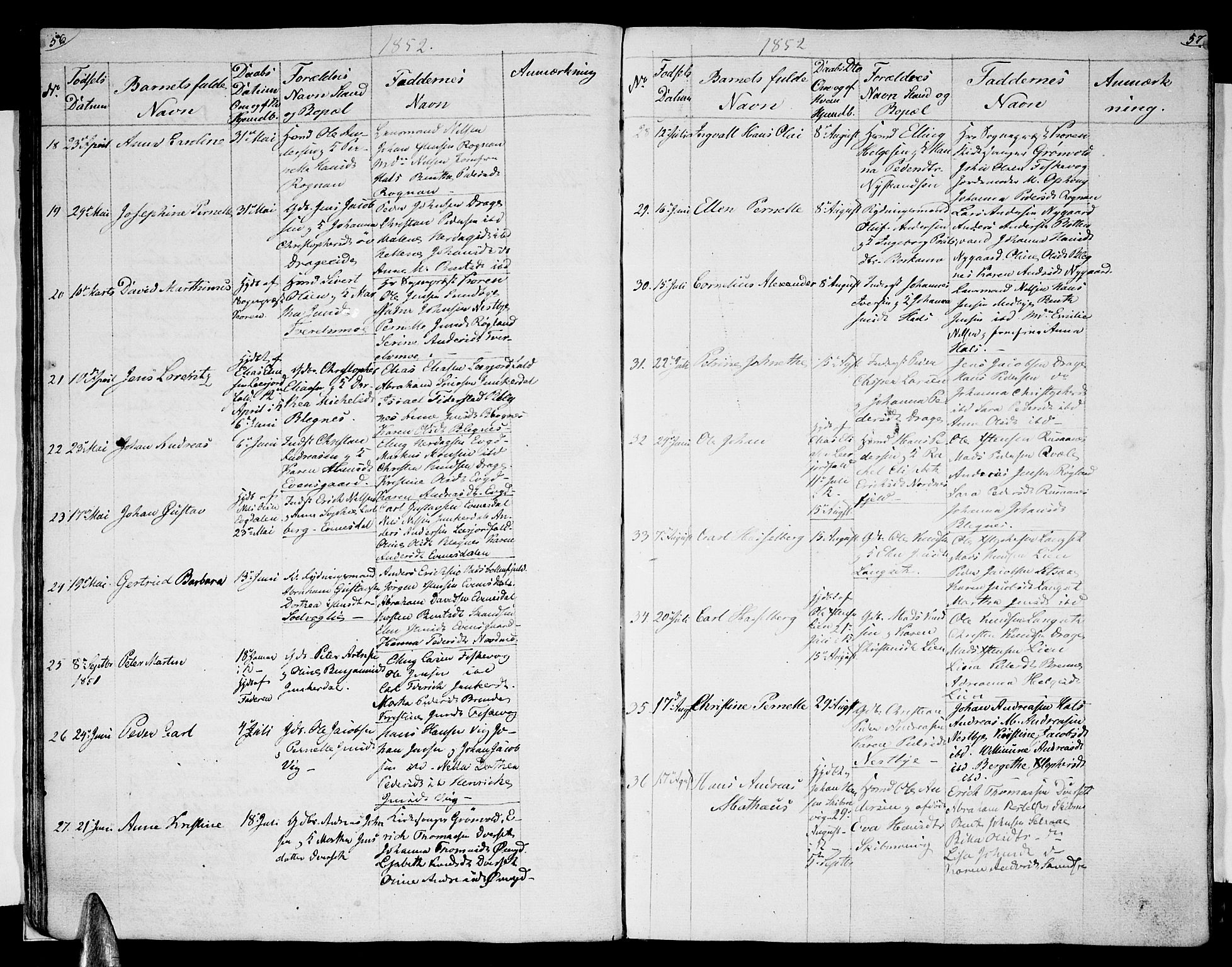 Ministerialprotokoller, klokkerbøker og fødselsregistre - Nordland, SAT/A-1459/847/L0677: Parish register (copy) no. 847C05, 1842-1853, p. 56-57