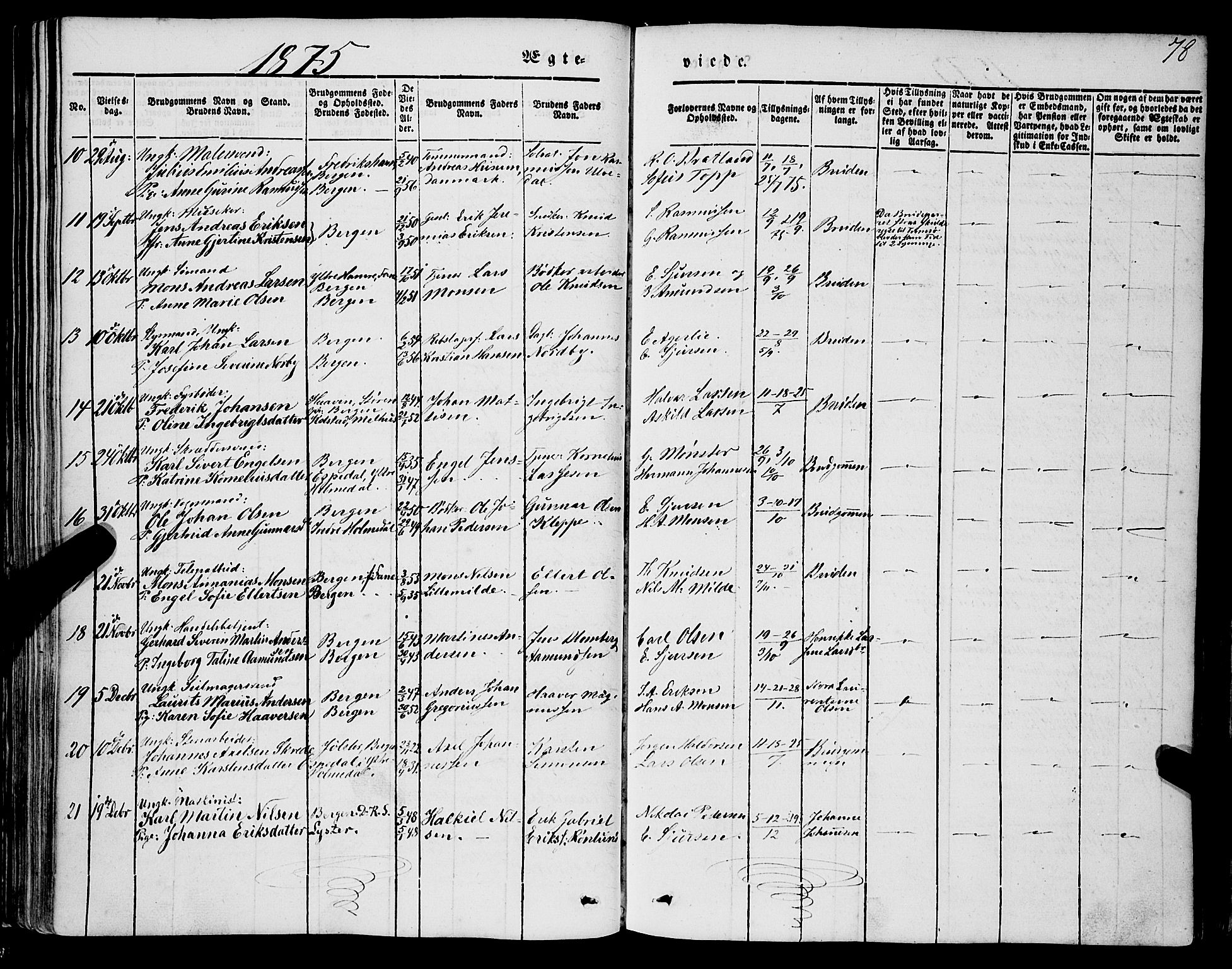 Mariakirken Sokneprestembete, AV/SAB-A-76901/H/Haa/L0006: Parish register (official) no. A 6, 1846-1877, p. 78