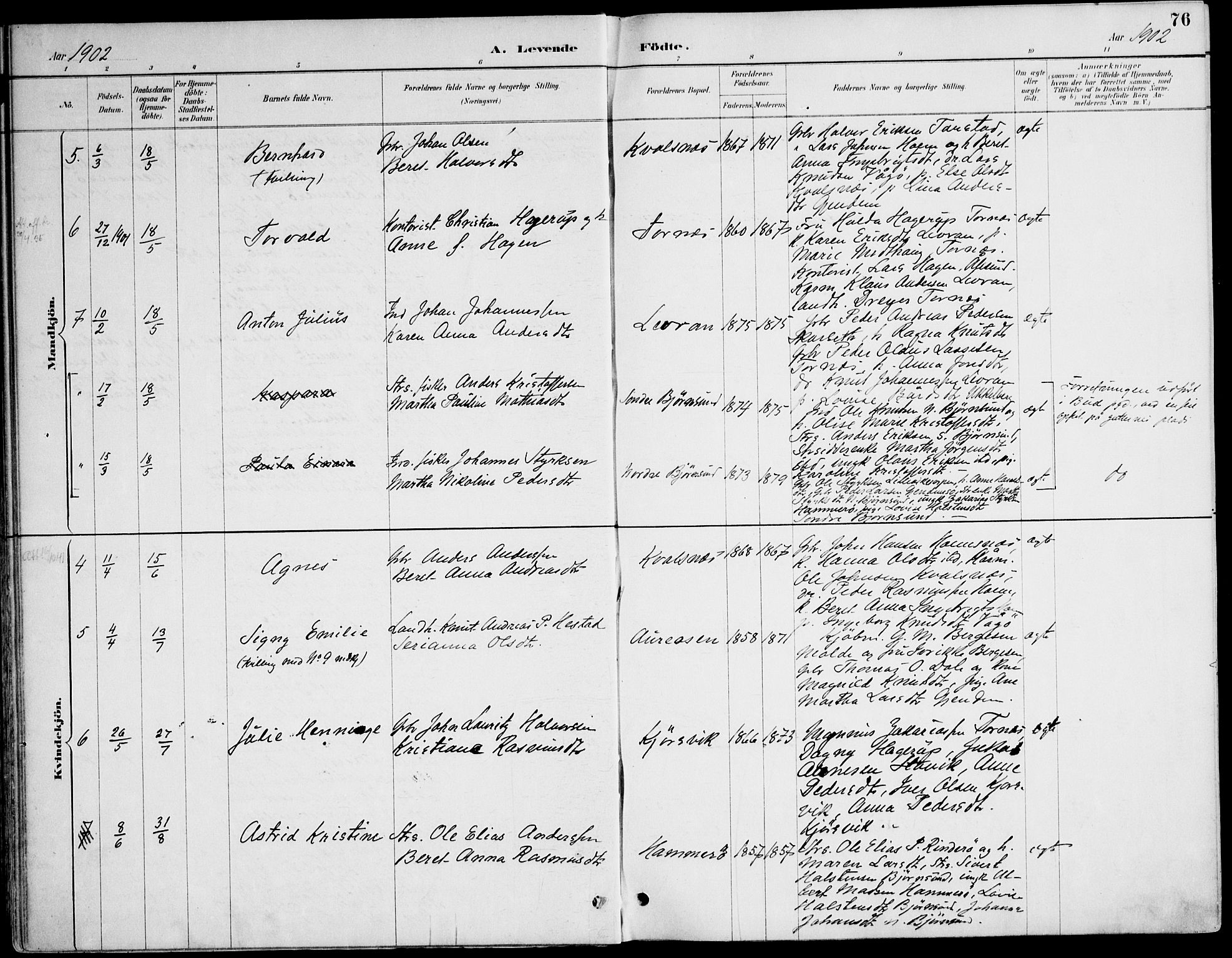 Ministerialprotokoller, klokkerbøker og fødselsregistre - Møre og Romsdal, SAT/A-1454/565/L0750: Parish register (official) no. 565A04, 1887-1905, p. 76