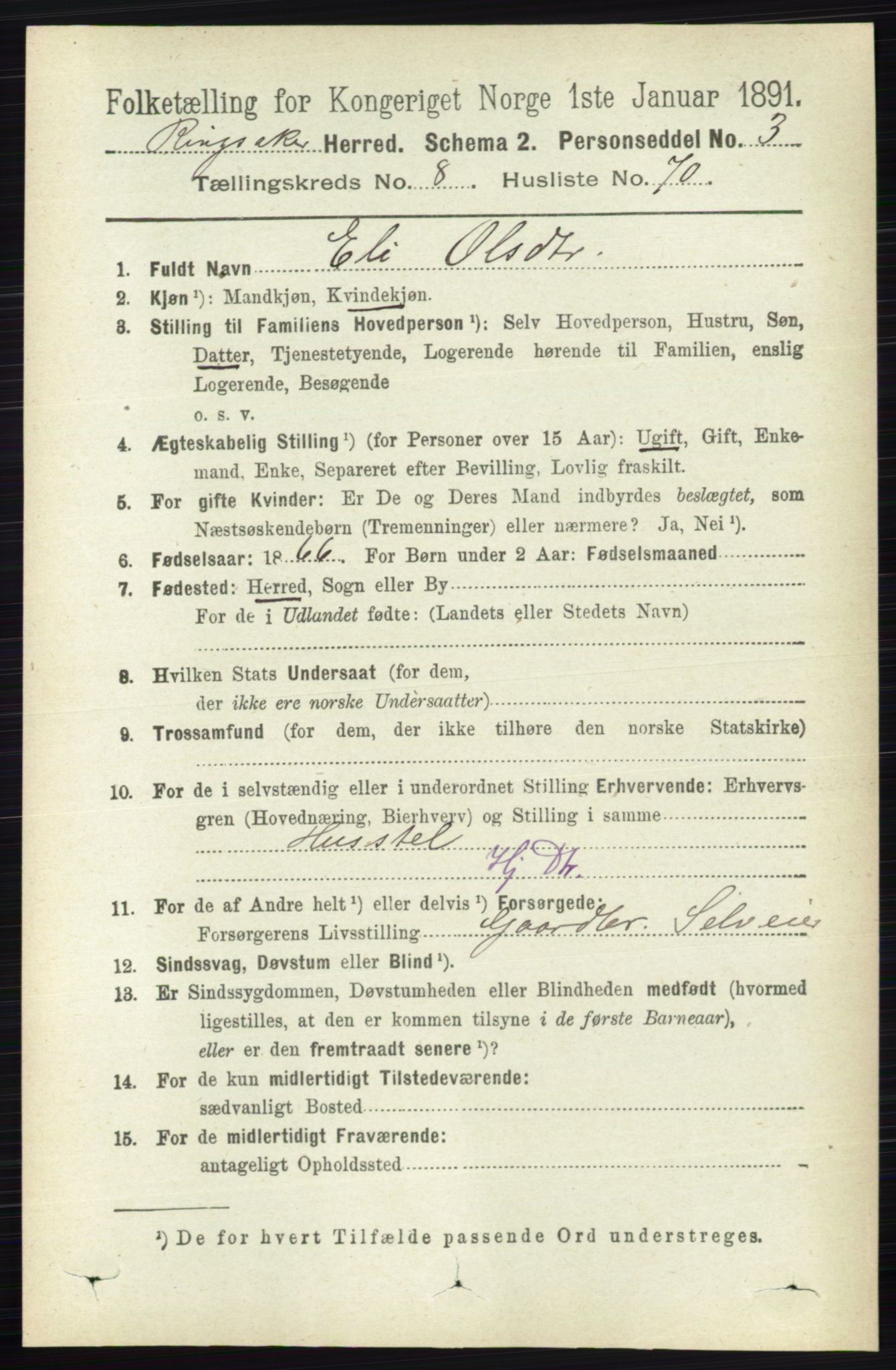 RA, 1891 census for 0412 Ringsaker, 1891, p. 4870