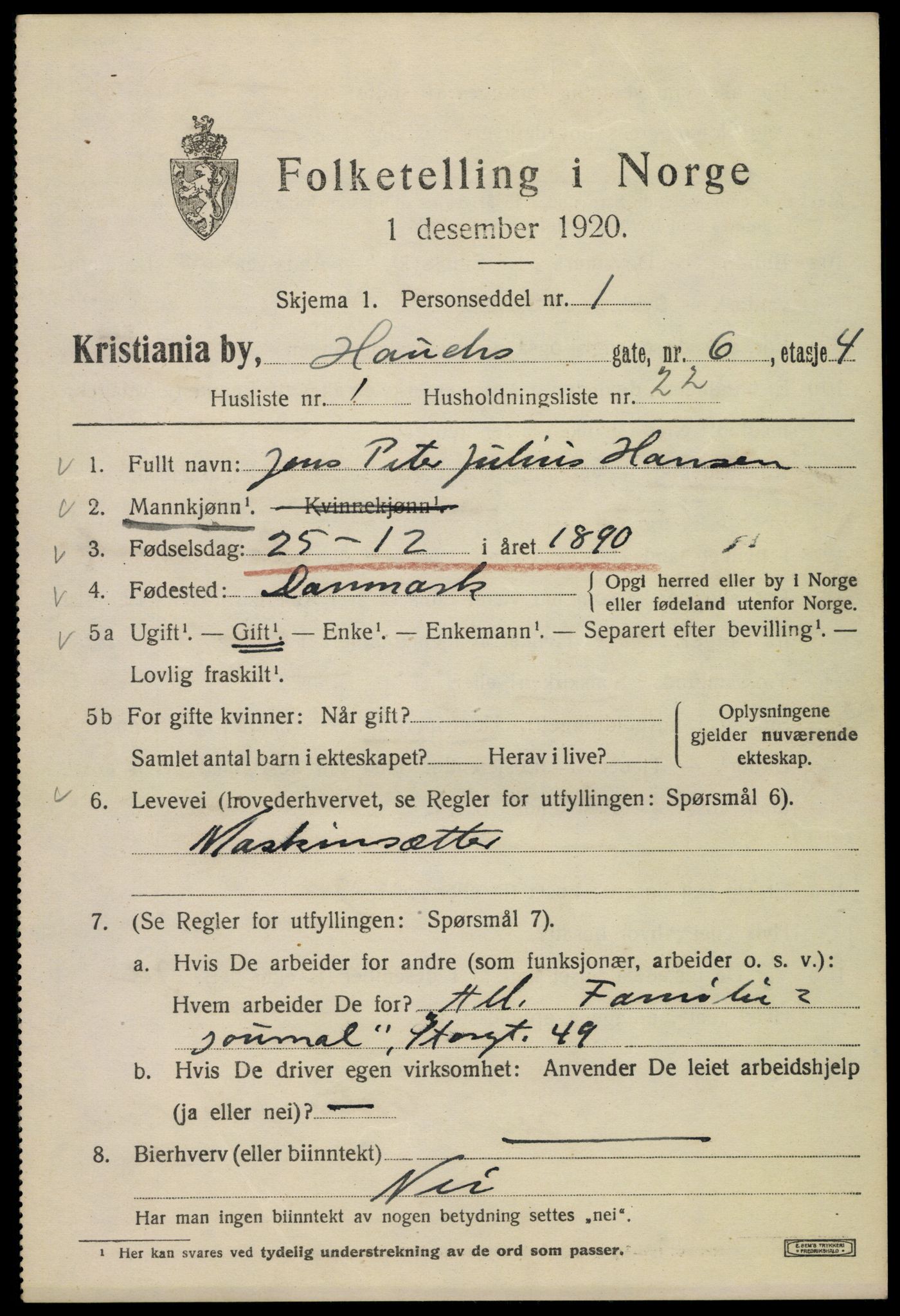 SAO, 1920 census for Kristiania, 1920, p. 272929