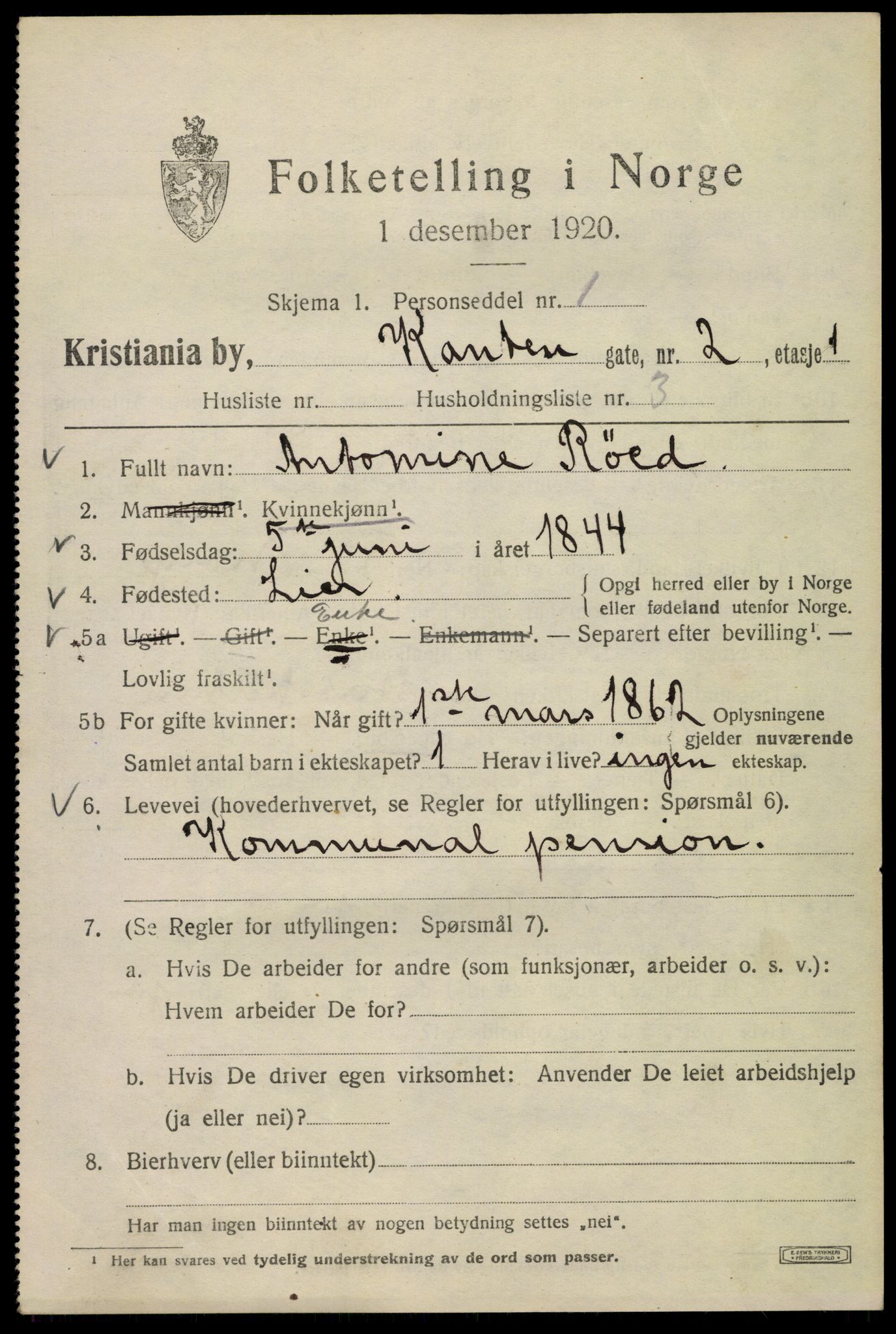 SAO, 1920 census for Kristiania, 1920, p. 327137