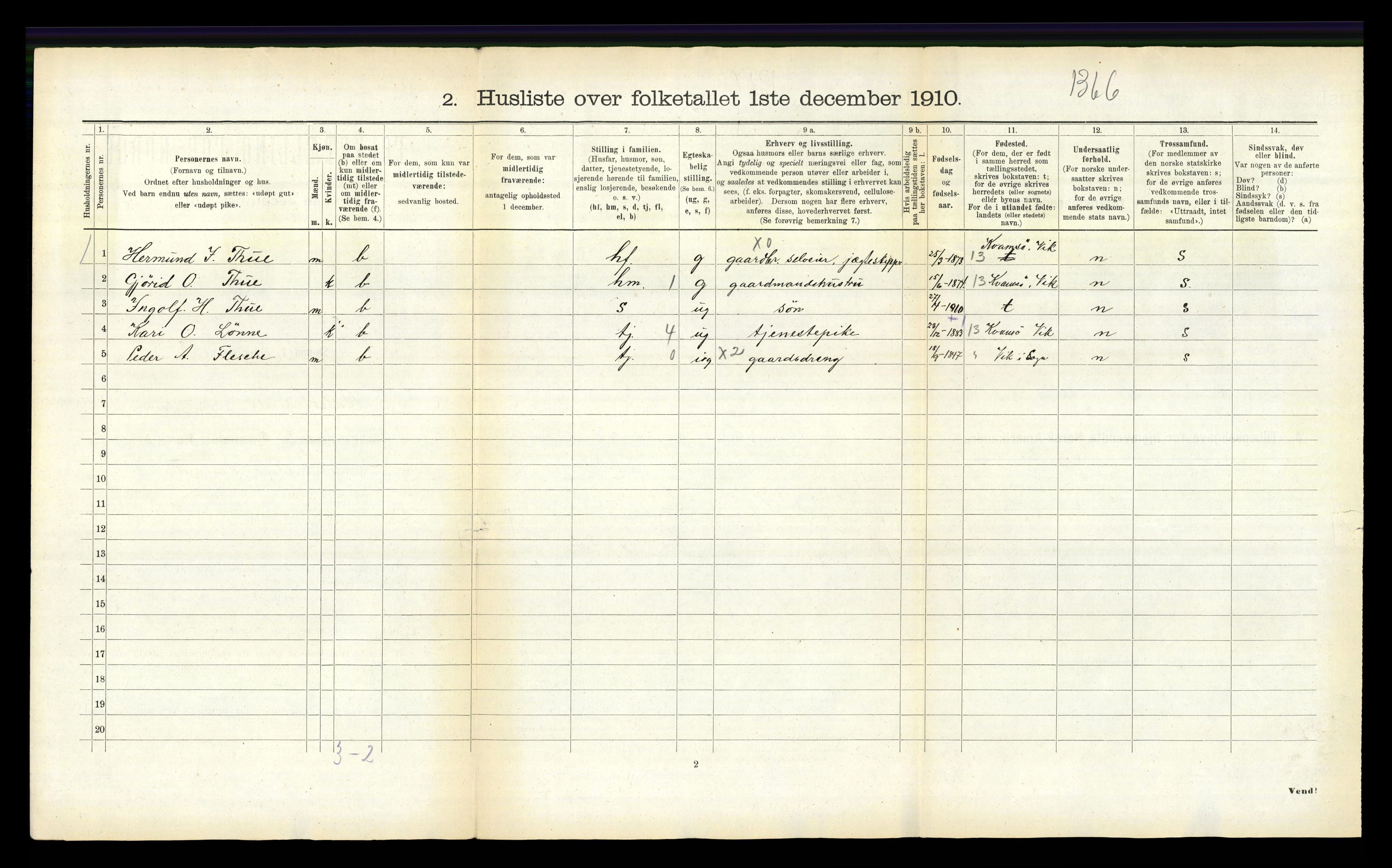 RA, 1910 census for Balestrand, 1910, p. 53