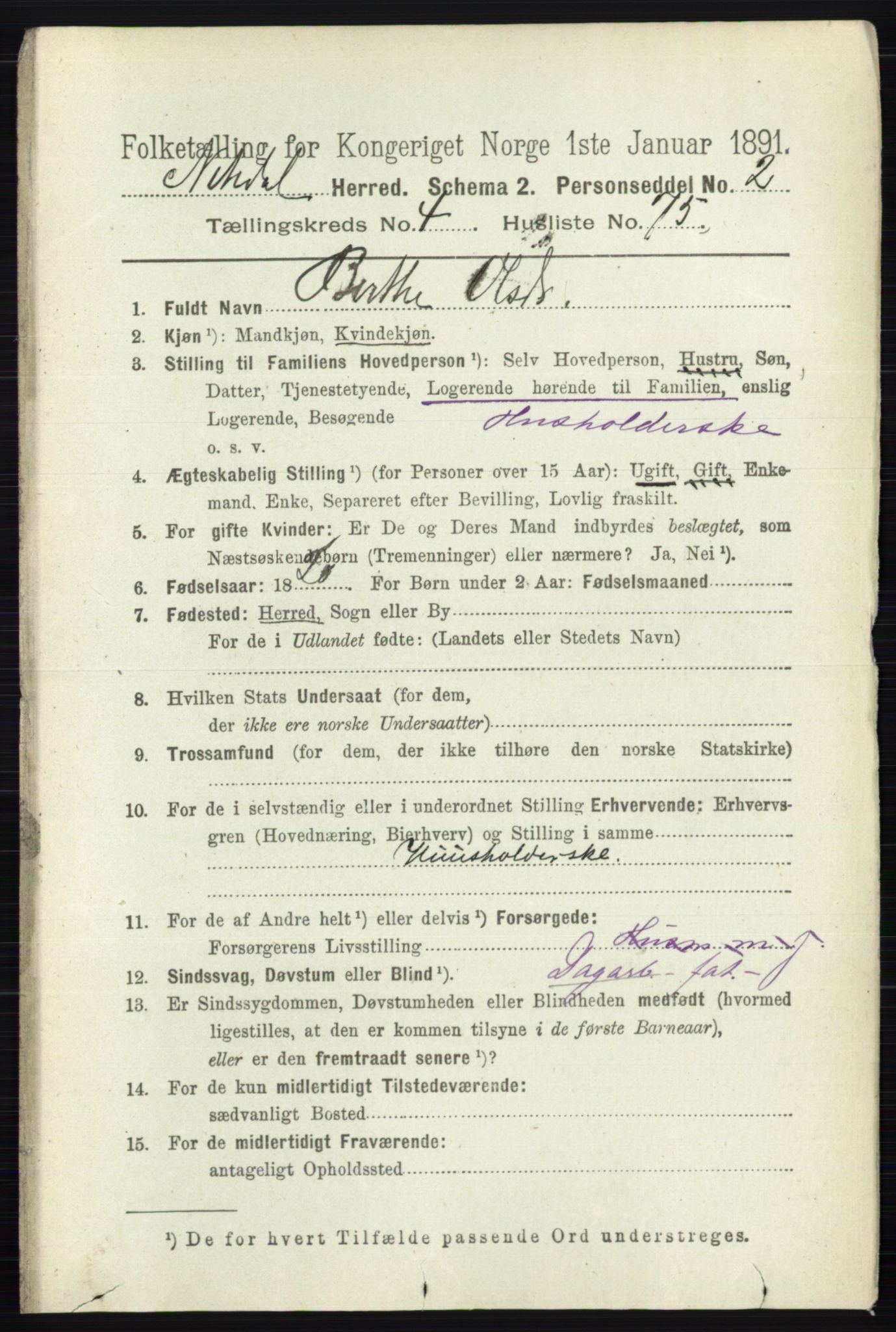RA, 1891 census for 0233 Nittedal, 1891, p. 2105