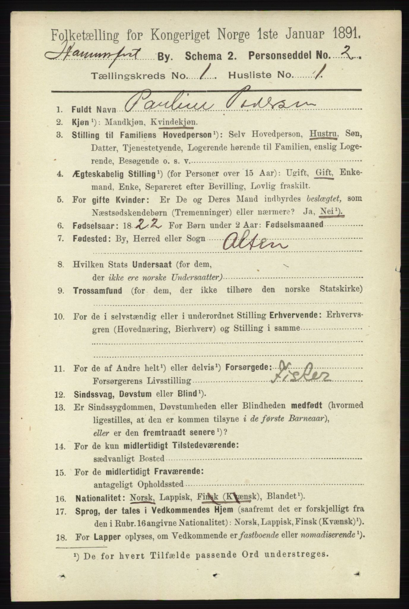 RA, 1891 census for 2001 Hammerfest, 1891, p. 67