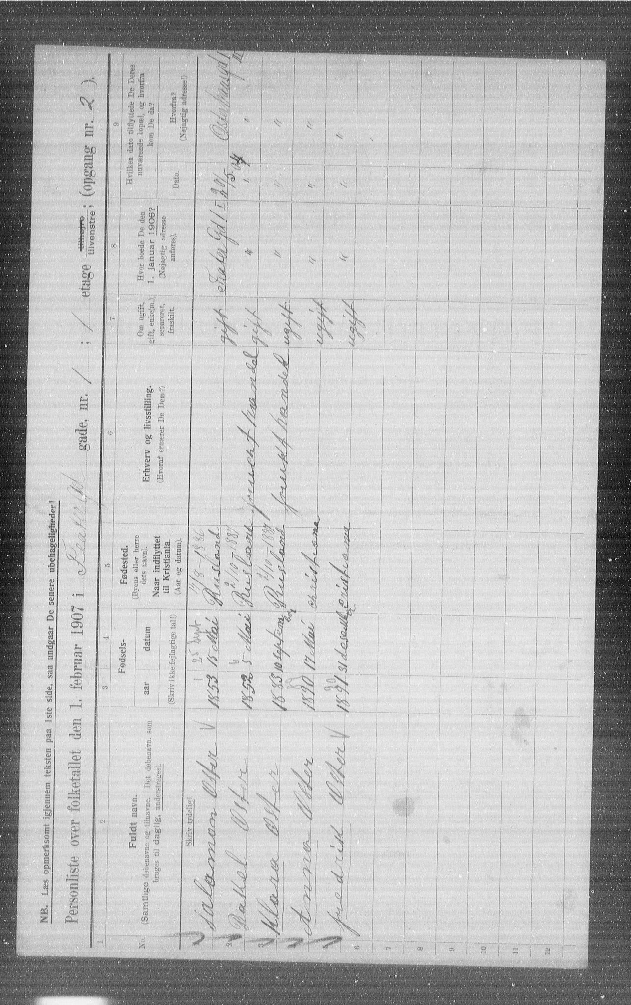 OBA, Municipal Census 1907 for Kristiania, 1907, p. 54452