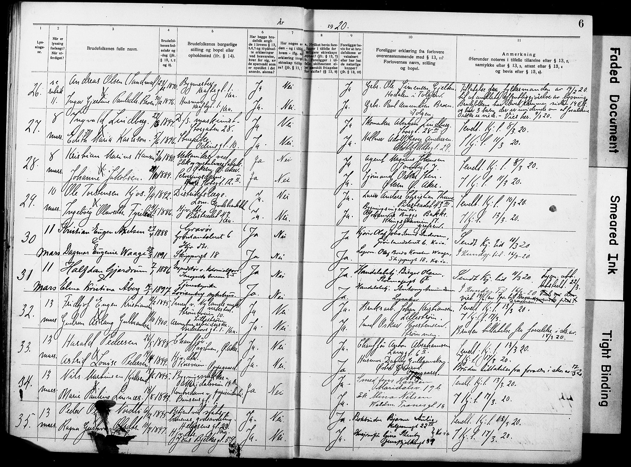 Oslo domkirke Kirkebøker, AV/SAO-A-10752/H/Ha/L0006: Banns register no. 6, 1919-1928, p. 6