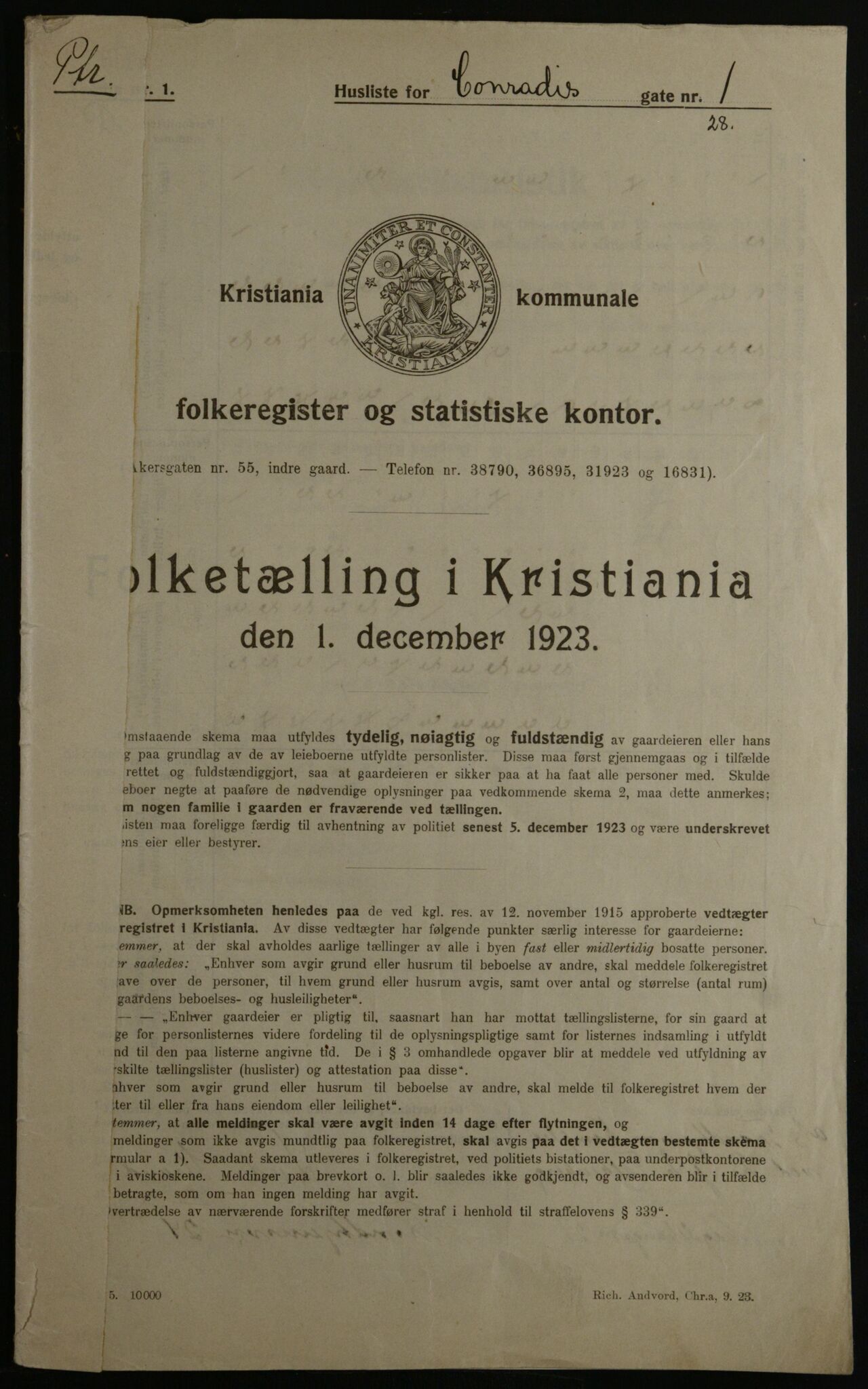 OBA, Municipal Census 1923 for Kristiania, 1923, p. 15104