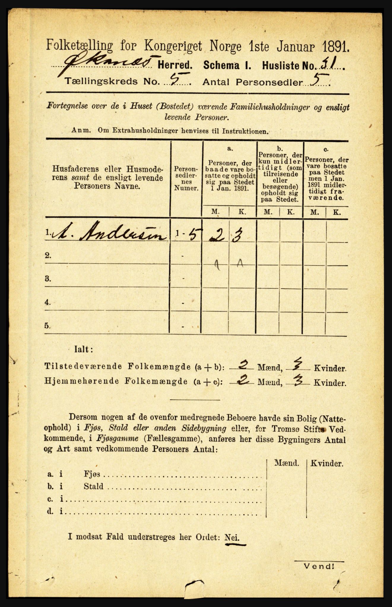 RA, 1891 census for 1868 Øksnes, 1891, p. 2198