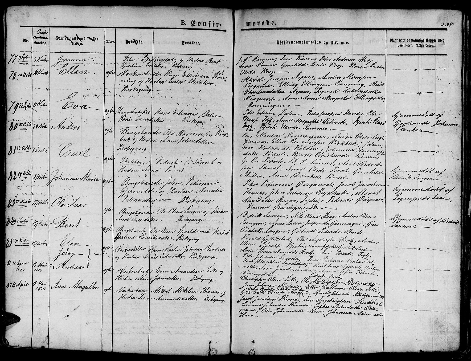 Ministerialprotokoller, klokkerbøker og fødselsregistre - Sør-Trøndelag, SAT/A-1456/681/L0938: Parish register (copy) no. 681C02, 1829-1879, p. 399