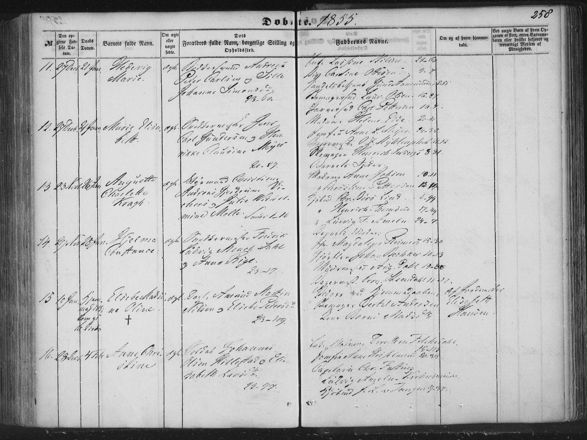 Korskirken sokneprestembete, AV/SAB-A-76101/H/Haa/L0017: Parish register (official) no. B 3, 1851-1857, p. 258