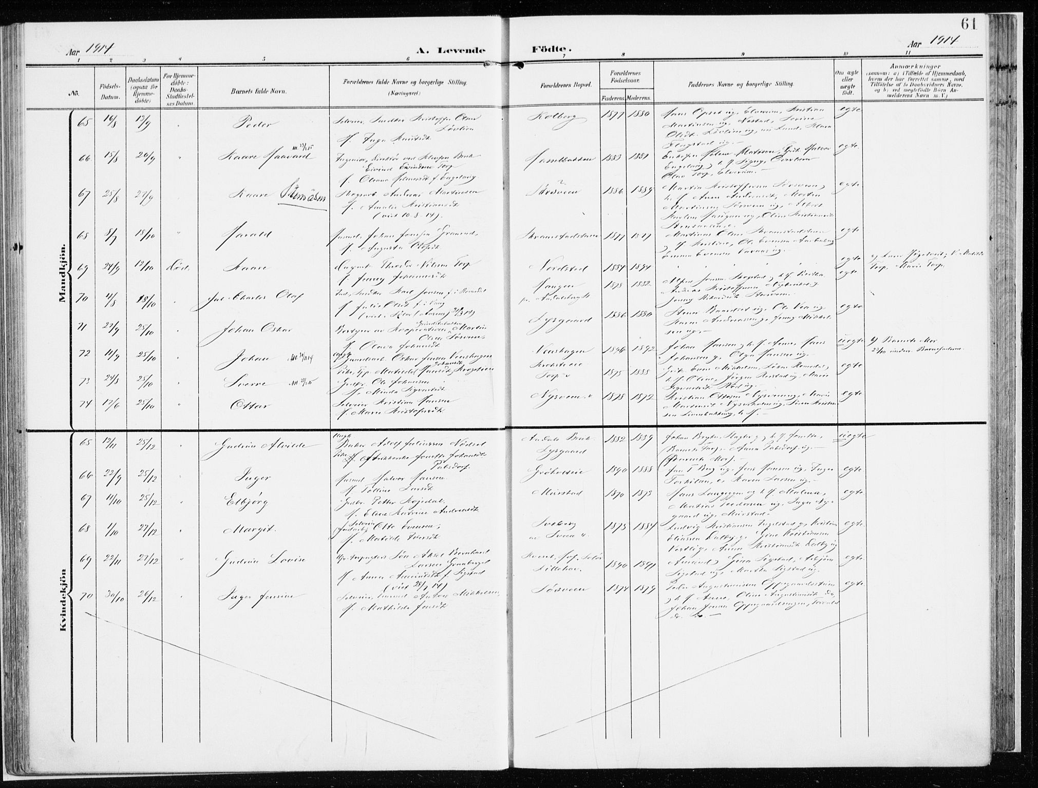 Løten prestekontor, AV/SAH-PREST-022/K/Ka/L0011: Parish register (official) no. 11, 1908-1917, p. 61