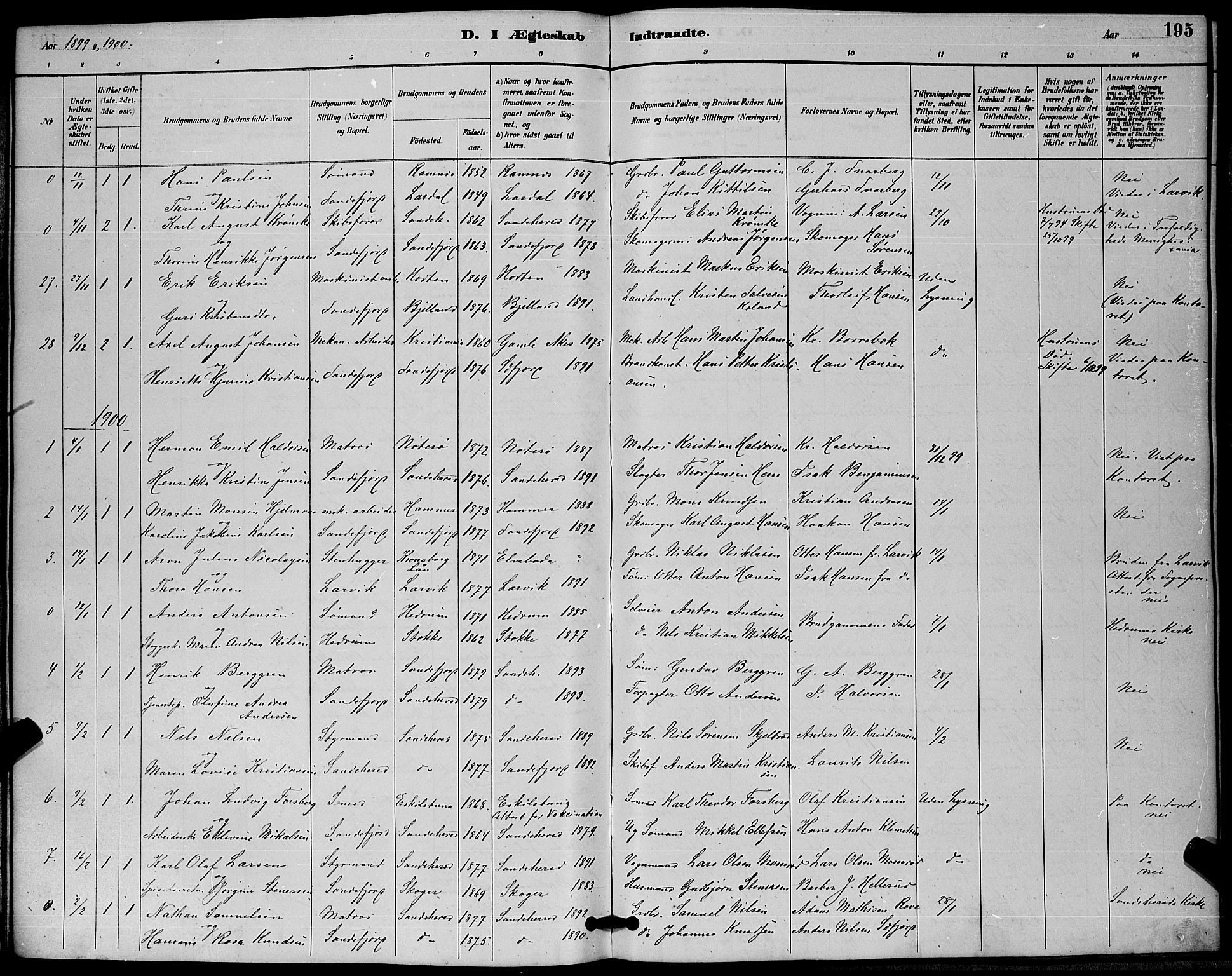 Sandefjord kirkebøker, SAKO/A-315/G/Ga/L0001: Parish register (copy) no. 1, 1885-1903, p. 195