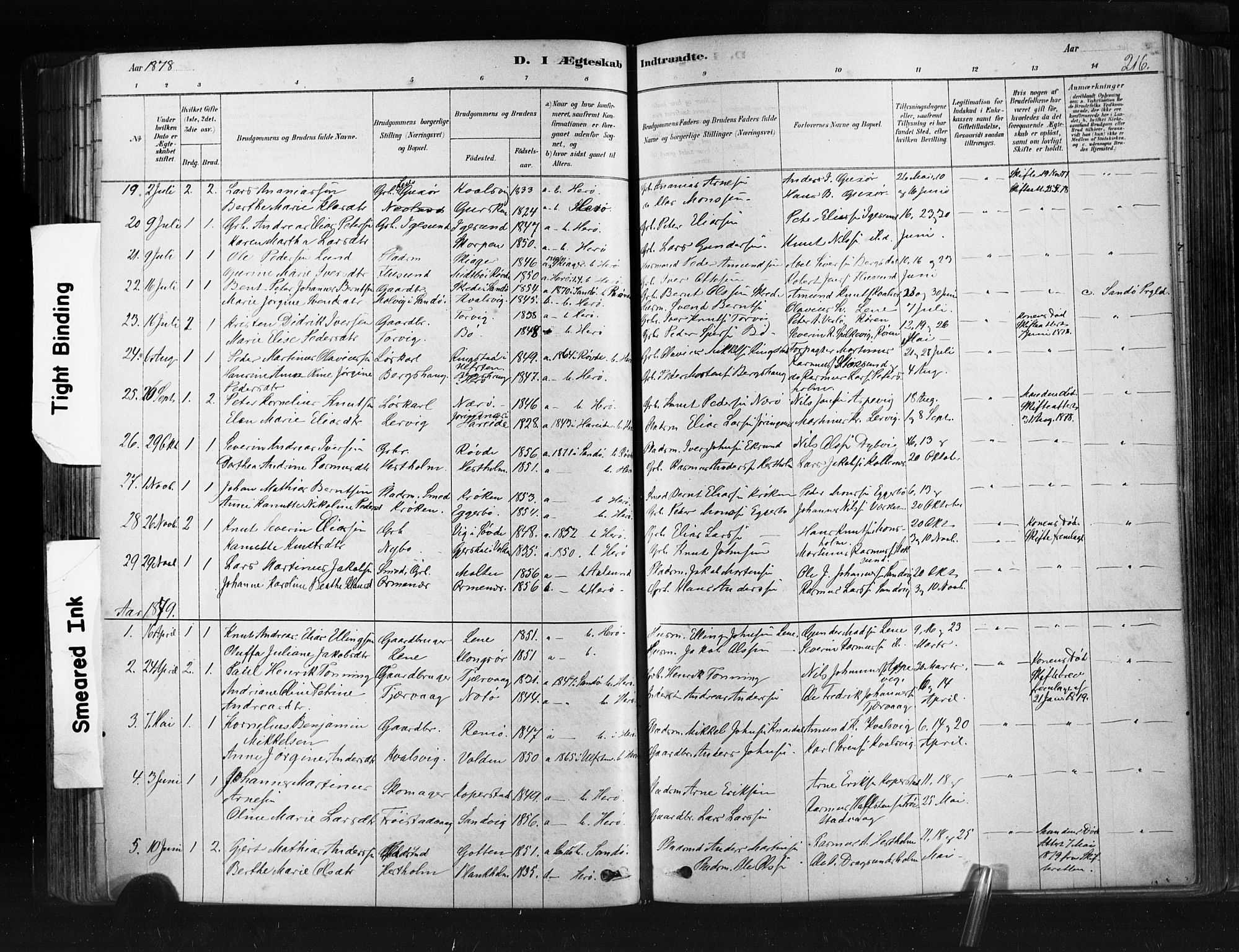 Ministerialprotokoller, klokkerbøker og fødselsregistre - Møre og Romsdal, SAT/A-1454/507/L0073: Parish register (official) no. 507A08, 1878-1904, p. 216