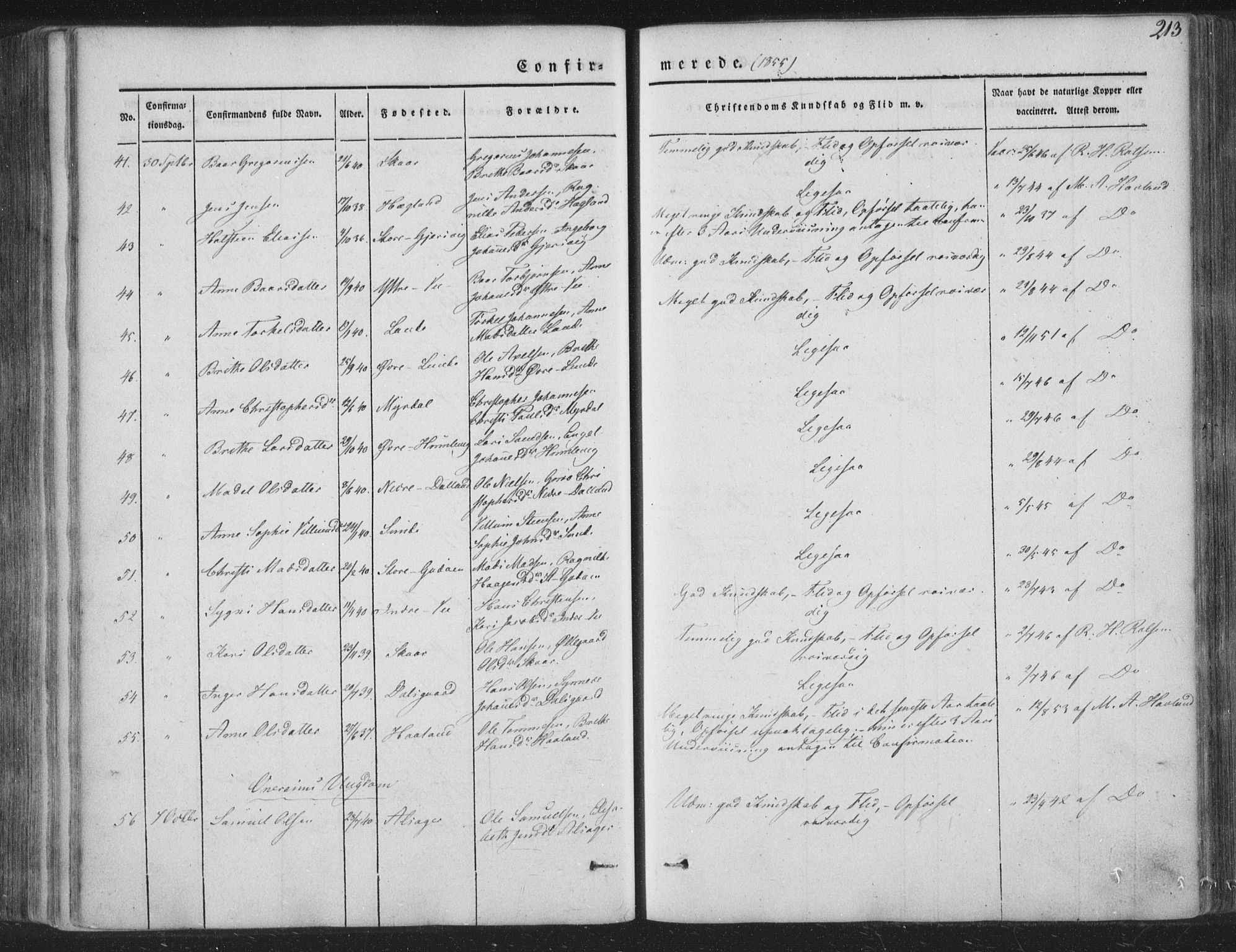 Tysnes sokneprestembete, AV/SAB-A-78601/H/Haa: Parish register (official) no. A 10, 1848-1859, p. 213