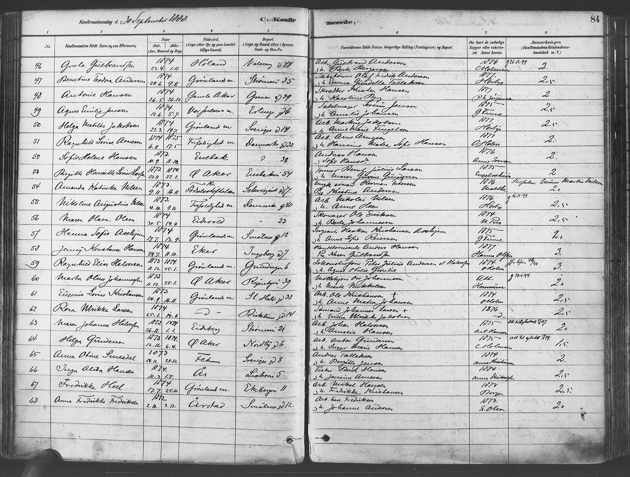 Gamlebyen prestekontor Kirkebøker, AV/SAO-A-10884/F/Fa/L0006: Parish register (official) no. 6, 1881-1890, p. 84